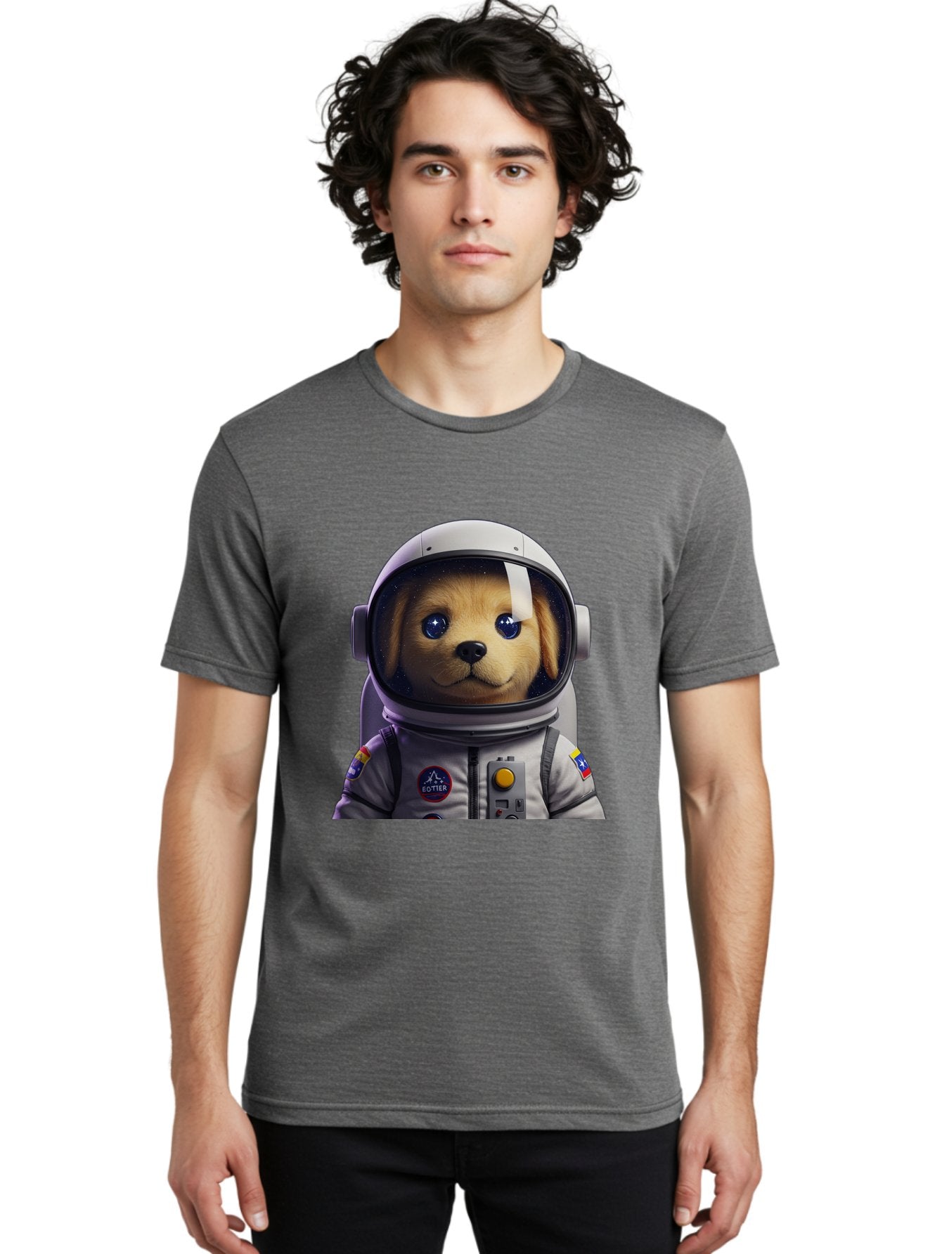 Zotter-Pup-In-Spacesuit Men'S Graphic Tee, 100% Cotton, Comfortable Casual Summer Wear, Machine Washable, Puppy In Space Suit, Dog In Astronaut Helmet, Cotter Logo, Space Exploration, Cute Canine, Futuristic Adventure, Sci-Fi Theme, Bac571 17
