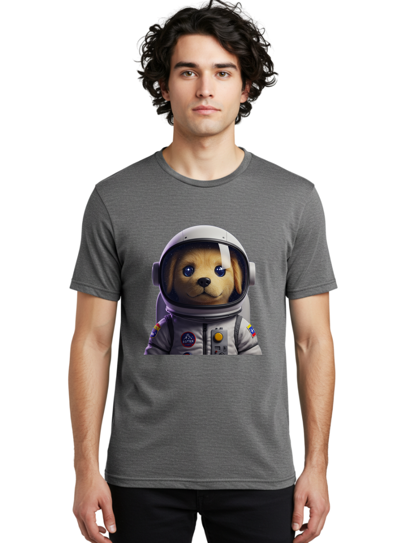 Zotter-Pup-In-Spacesuit Men'S Graphic Tee, 100% Cotton, Comfortable Casual Summer Wear, Machine Washable, Puppy In Space Suit, Dog In Astronaut Helmet, Cotter Logo, Space Exploration, Cute Canine, Futuristic Adventure, Sci-Fi Theme, Bac571 29