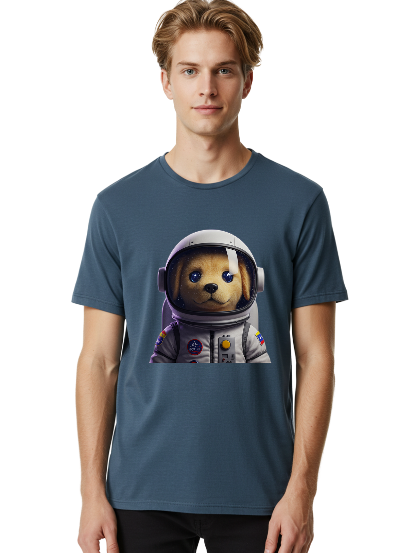 Zotter-Pup-In-Spacesuit Men'S Graphic Tee, 100% Cotton, Comfortable Casual Summer Wear, Machine Washable, Puppy In Space Suit, Dog In Astronaut Helmet, Cotter Logo, Space Exploration, Cute Canine, Futuristic Adventure, Sci-Fi Theme, Bac571 30