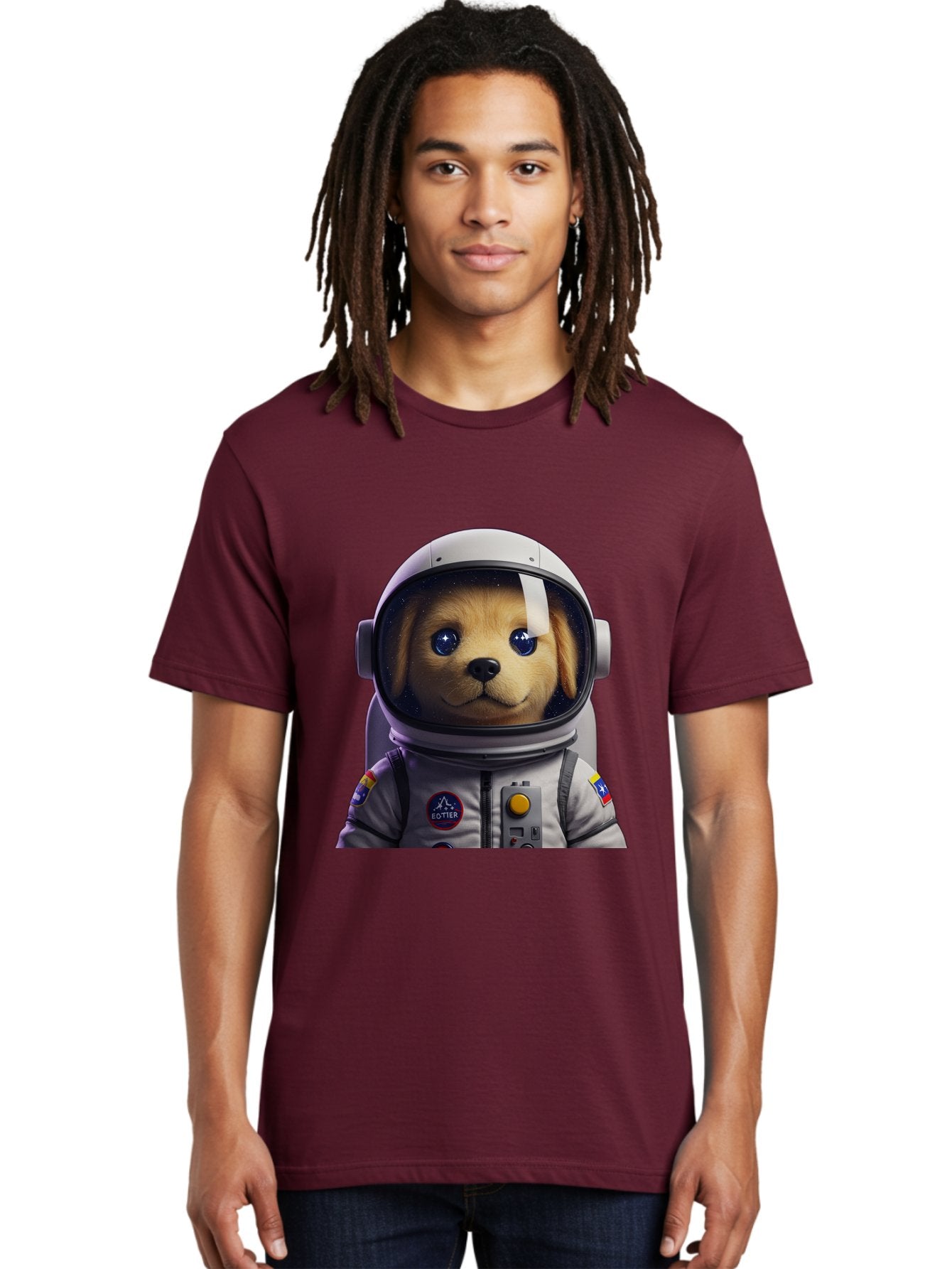 Zotter-Pup-In-Spacesuit Men'S Graphic Tee, 100% Cotton, Comfortable Casual Summer Wear, Machine Washable, Puppy In Space Suit, Dog In Astronaut Helmet, Cotter Logo, Space Exploration, Cute Canine, Futuristic Adventure, Sci-Fi Theme, Bac571 24
