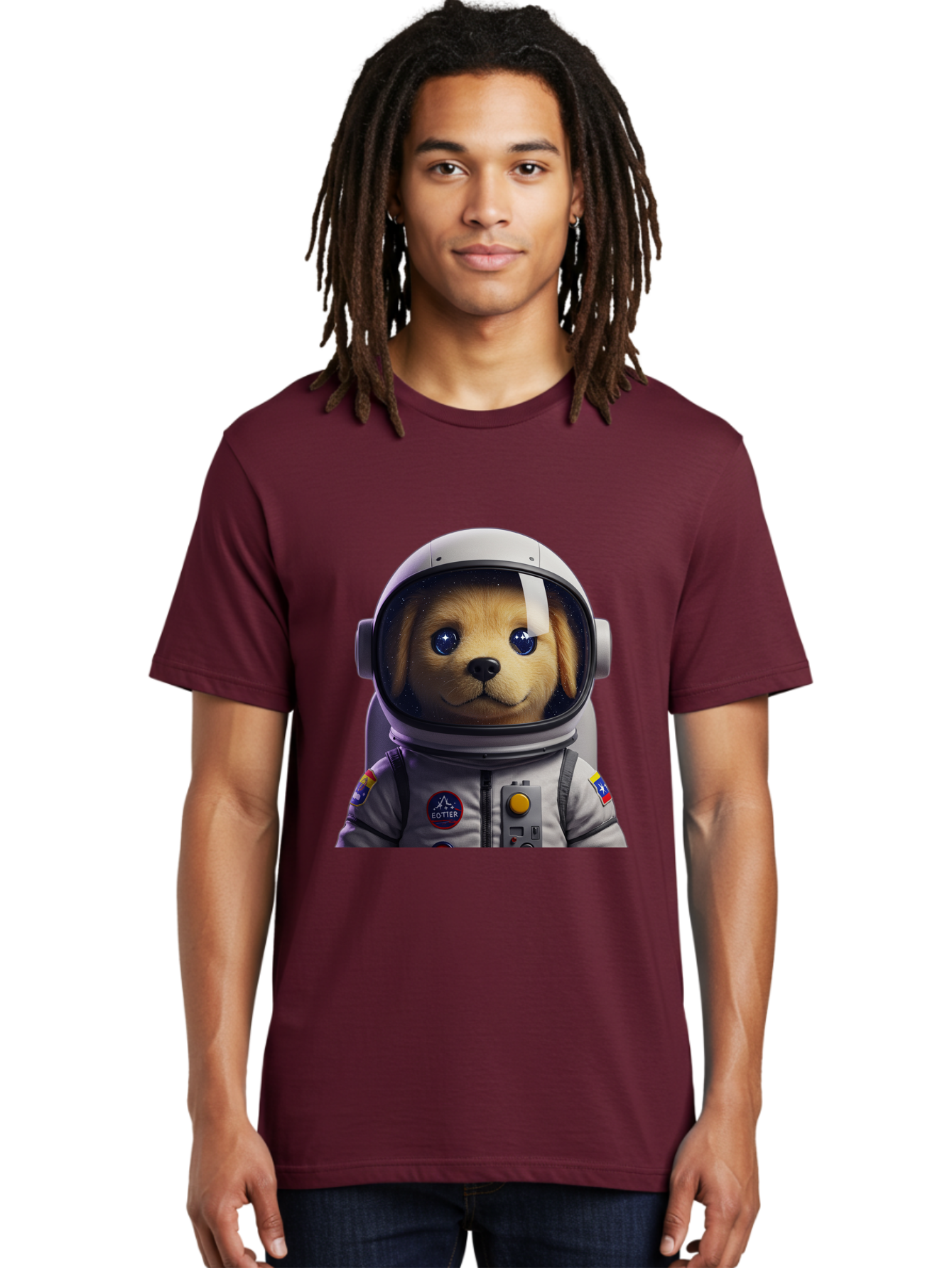 Zotter-Pup-In-Spacesuit Men'S Graphic Tee, 100% Cotton, Comfortable Casual Summer Wear, Machine Washable, Puppy In Space Suit, Dog In Astronaut Helmet, Cotter Logo, Space Exploration, Cute Canine, Futuristic Adventure, Sci-Fi Theme, Bac571 22