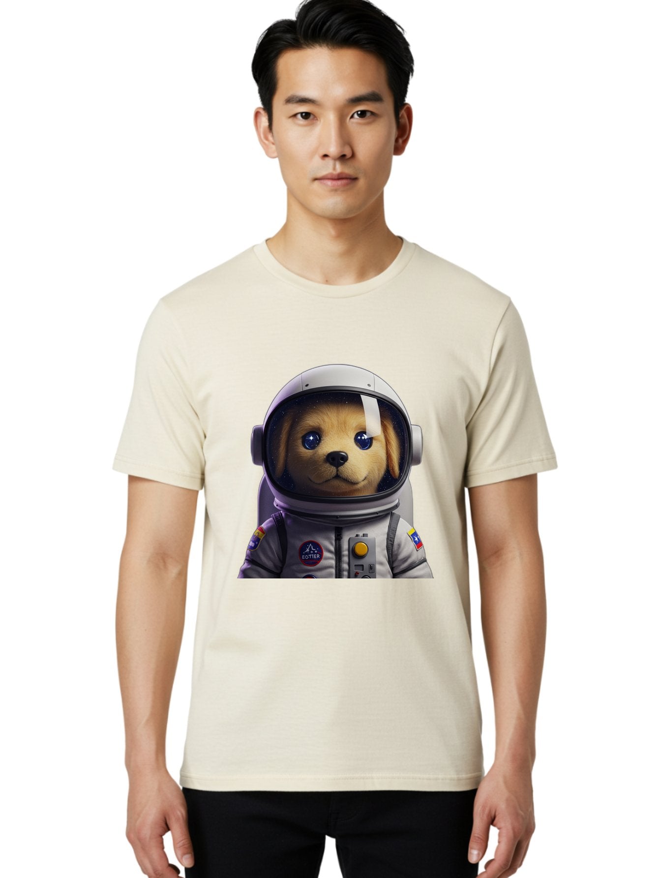 Zotter-Pup-In-Spacesuit Men'S Graphic Tee, 100% Cotton, Comfortable Casual Summer Wear, Machine Washable, Puppy In Space Suit, Dog In Astronaut Helmet, Cotter Logo, Space Exploration, Cute Canine, Futuristic Adventure, Sci-Fi Theme, Bac571 28