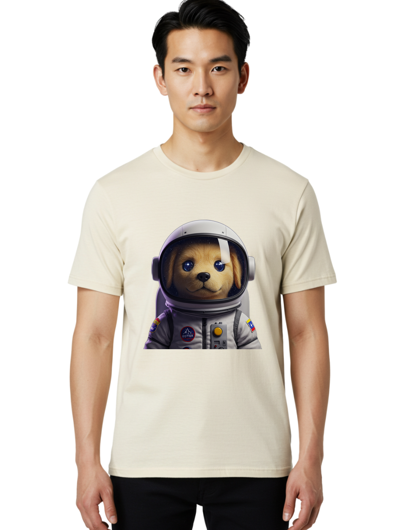 Zotter-Pup-In-Spacesuit Men'S Graphic Tee, 100% Cotton, Comfortable Casual Summer Wear, Machine Washable, Puppy In Space Suit, Dog In Astronaut Helmet, Cotter Logo, Space Exploration, Cute Canine, Futuristic Adventure, Sci-Fi Theme, Bac571 18