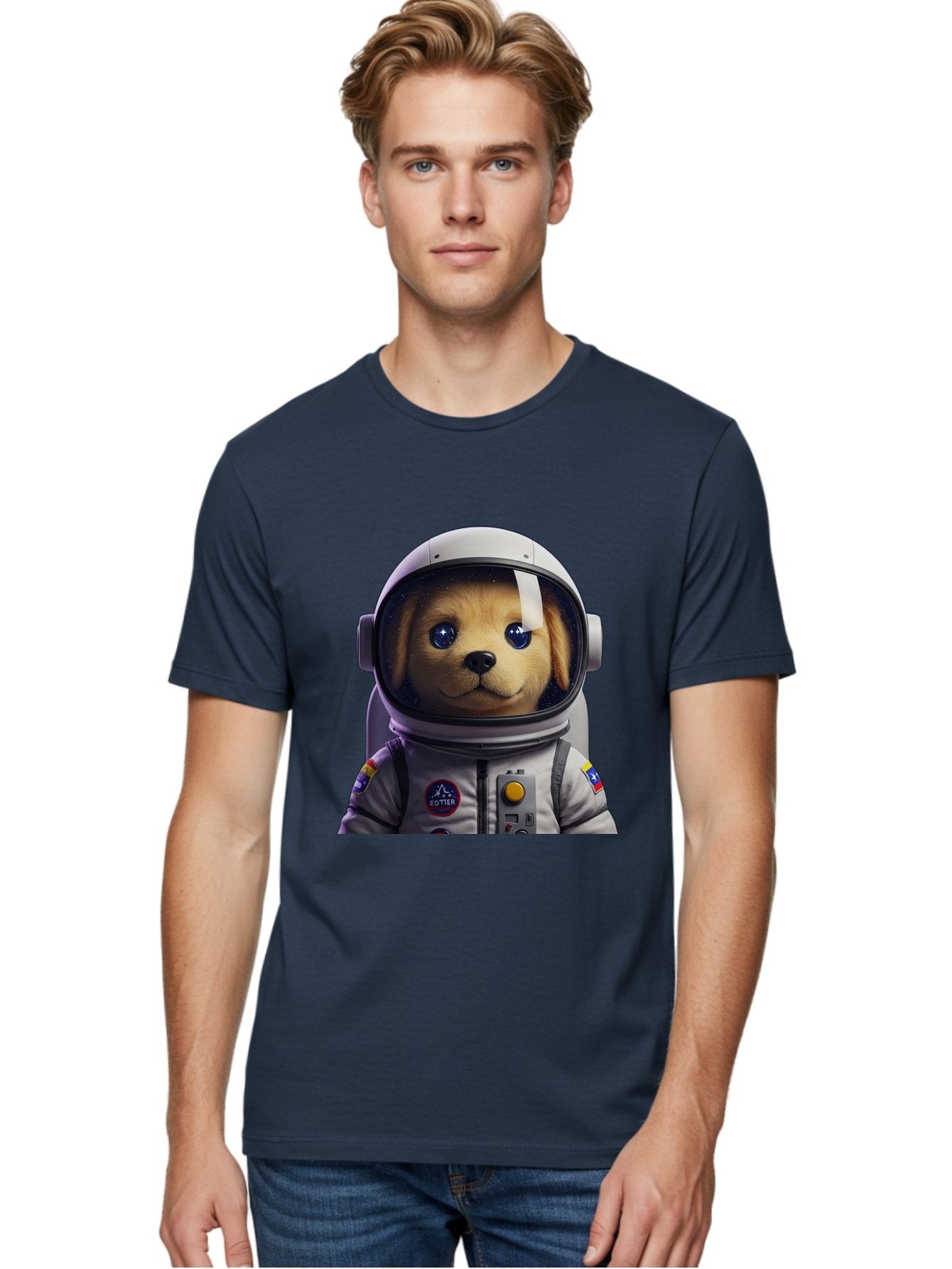 Zotter-Pup-In-Spacesuit Men'S Graphic Tee, 100% Cotton, Comfortable Casual Summer Wear, Machine Washable, Puppy In Space Suit, Dog In Astronaut Helmet, Cotter Logo, Space Exploration, Cute Canine, Futuristic Adventure, Sci-Fi Theme, Bac571 18