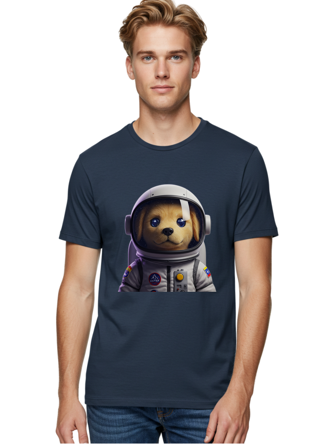 Zotter-Pup-In-Spacesuit Men'S Graphic Tee, 100% Cotton, Comfortable Casual Summer Wear, Machine Washable, Puppy In Space Suit, Dog In Astronaut Helmet, Cotter Logo, Space Exploration, Cute Canine, Futuristic Adventure, Sci-Fi Theme, Bac571 27