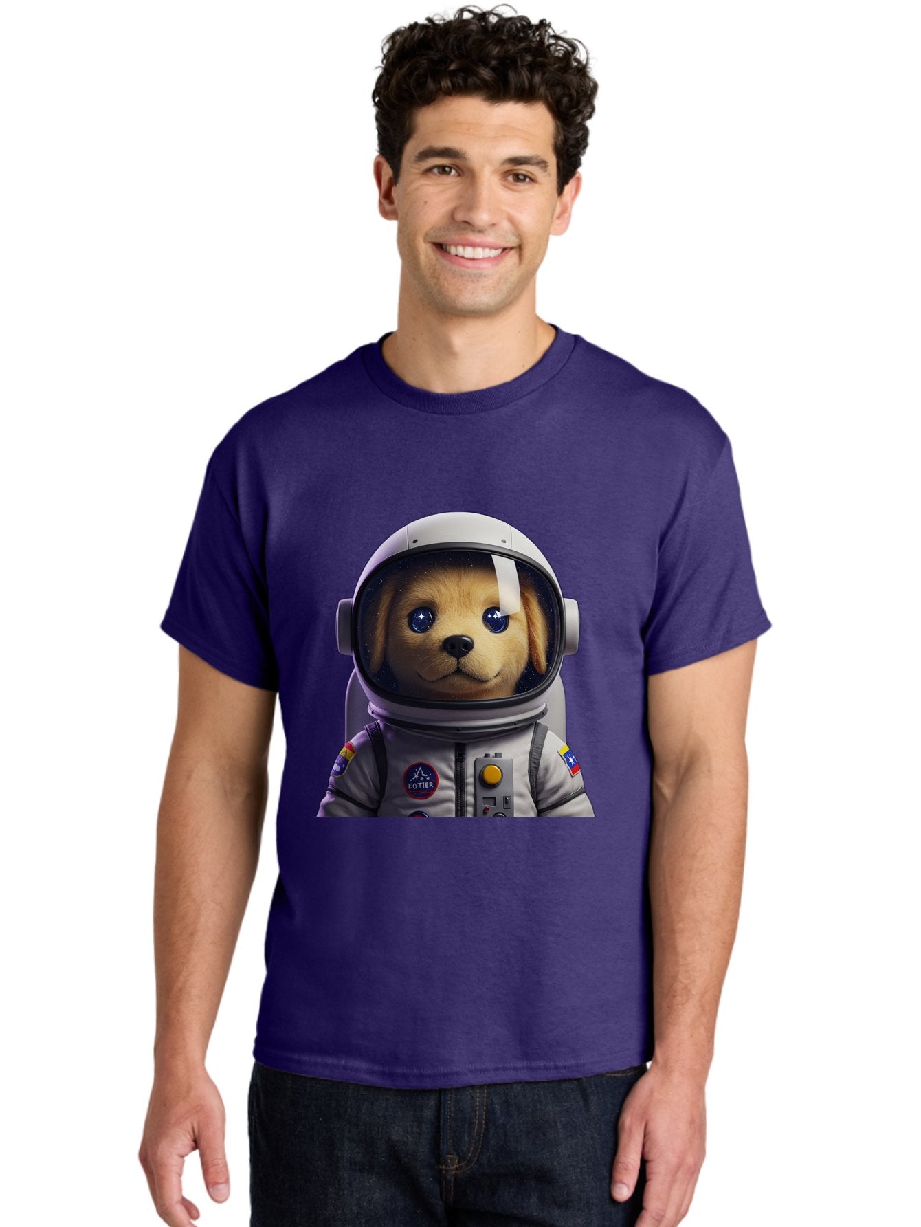 Zotter-Pup-In-Spacesuit Men'S Graphic Tee, 100% Cotton, Comfortable Casual Summer Wear, Machine Washable, Puppy In Space Suit, Dog In Astronaut Helmet, Cotter Logo, Space Exploration, Cute Canine, Futuristic Adventure, Sci-Fi Theme, Bac571 29