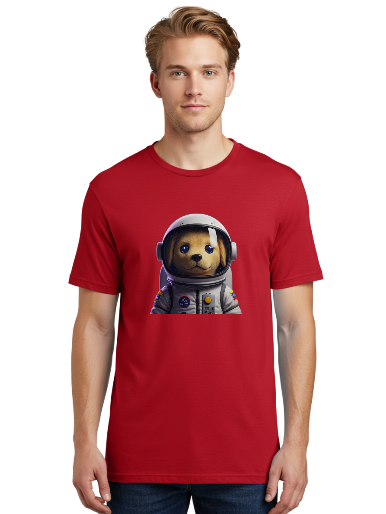 Zotter-Pup-In-Spacesuit Men'S Graphic Tee, 100% Cotton, Comfortable Casual Summer Wear, Machine Washable, Puppy In Space Suit, Dog In Astronaut Helmet, Cotter Logo, Space Exploration, Cute Canine, Futuristic Adventure, Sci-Fi Theme, Bac571 25
