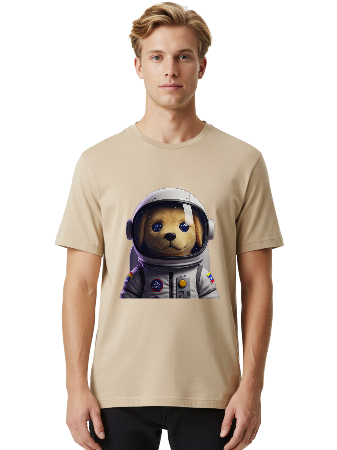 Zotter-Pup-In-Spacesuit Men'S Graphic Tee, 100% Cotton, Comfortable Casual Summer Wear, Machine Washable, Puppy In Space Suit, Dog In Astronaut Helmet, Cotter Logo, Space Exploration, Cute Canine, Futuristic Adventure, Sci-Fi Theme, Bac571 28