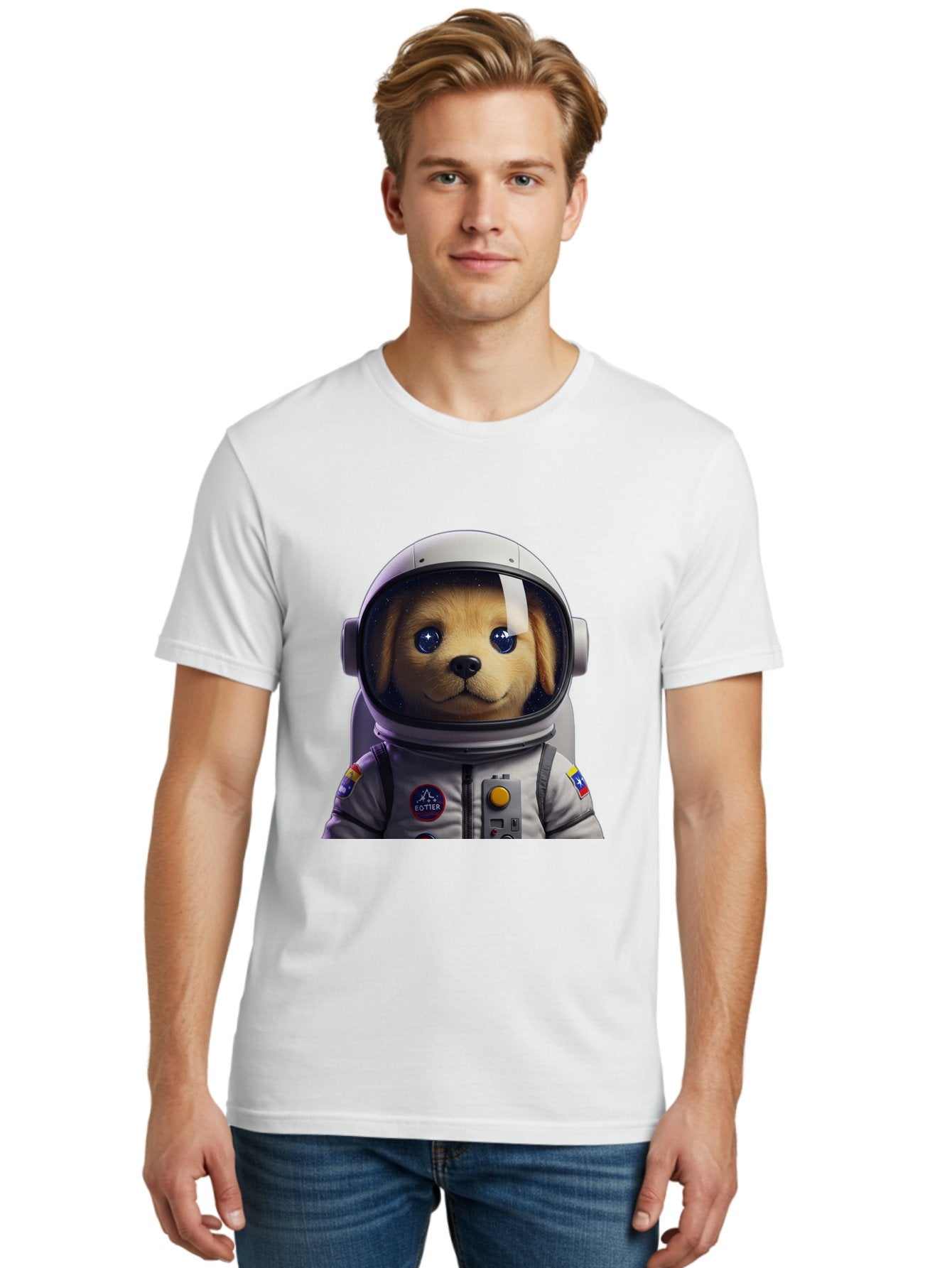 Zotter-Pup-In-Spacesuit Men'S Graphic Tee, 100% Cotton, Comfortable Casual Summer Wear, Machine Washable, Puppy In Space Suit, Dog In Astronaut Helmet, Cotter Logo, Space Exploration, Cute Canine, Futuristic Adventure, Sci-Fi Theme, Bac571 23