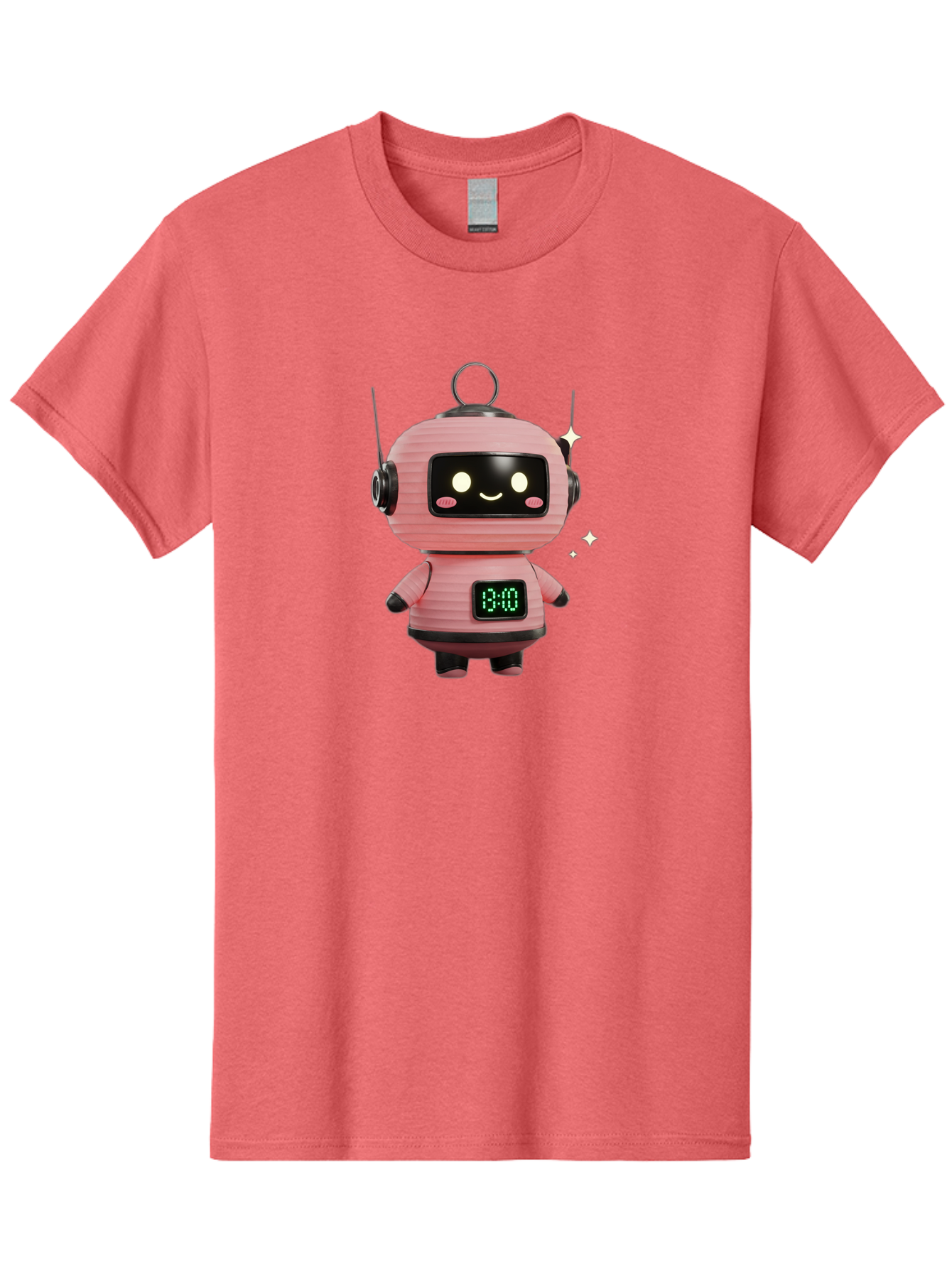 13-00-Robot Men'S Graphic Tee, 100% Cotton, Comfortable Casual Summer Wear, Machine Washable, Cartoon Robot With Clock, Digital Time Display, 13:00, Futuristic Design, Robot Character, Alarm Clock, Kawaii Style, Robot Technology, Bac572
