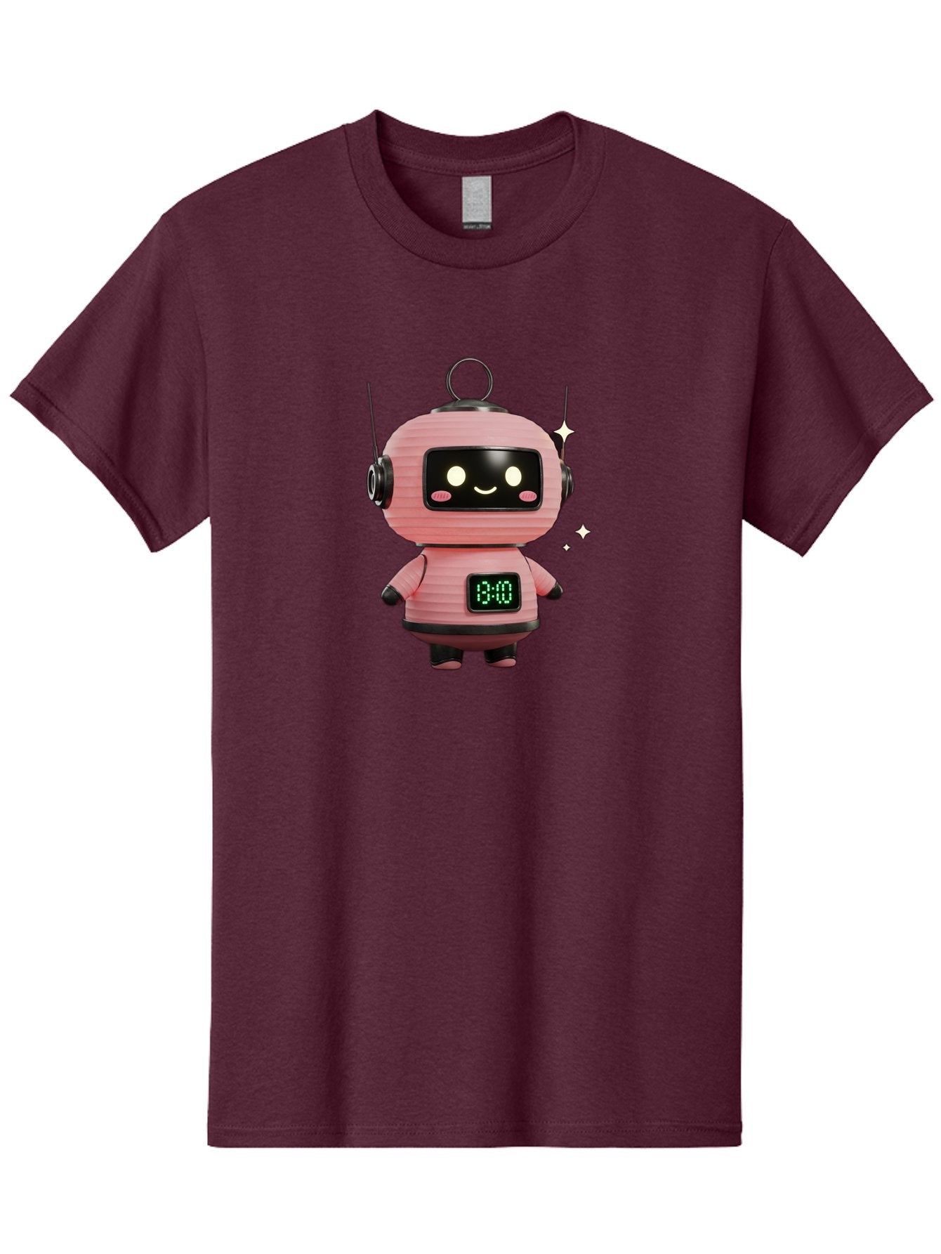 13-00-Robot Men'S Graphic Tee, 100% Cotton, Comfortable Casual Summer Wear, Machine Washable, Cartoon Robot With Clock, Digital Time Display, 13:00, Futuristic Design, Robot Character, Alarm Clock, Kawaii Style, Robot Technology, Bac572