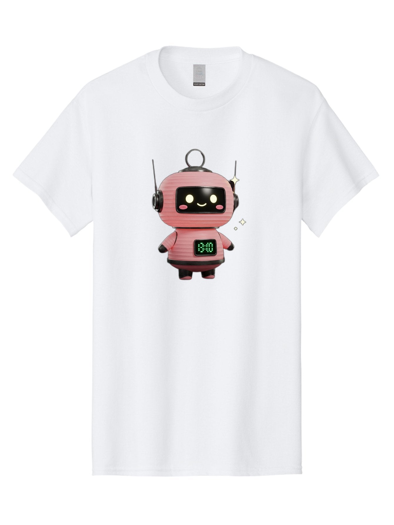 13-00-Robot Men'S Graphic Tee, 100% Cotton, Comfortable Casual Summer Wear, Machine Washable, Cartoon Robot With Clock, Digital Time Display, 13:00, Futuristic Design, Robot Character, Alarm Clock, Kawaii Style, Robot Technology, Bac572 13