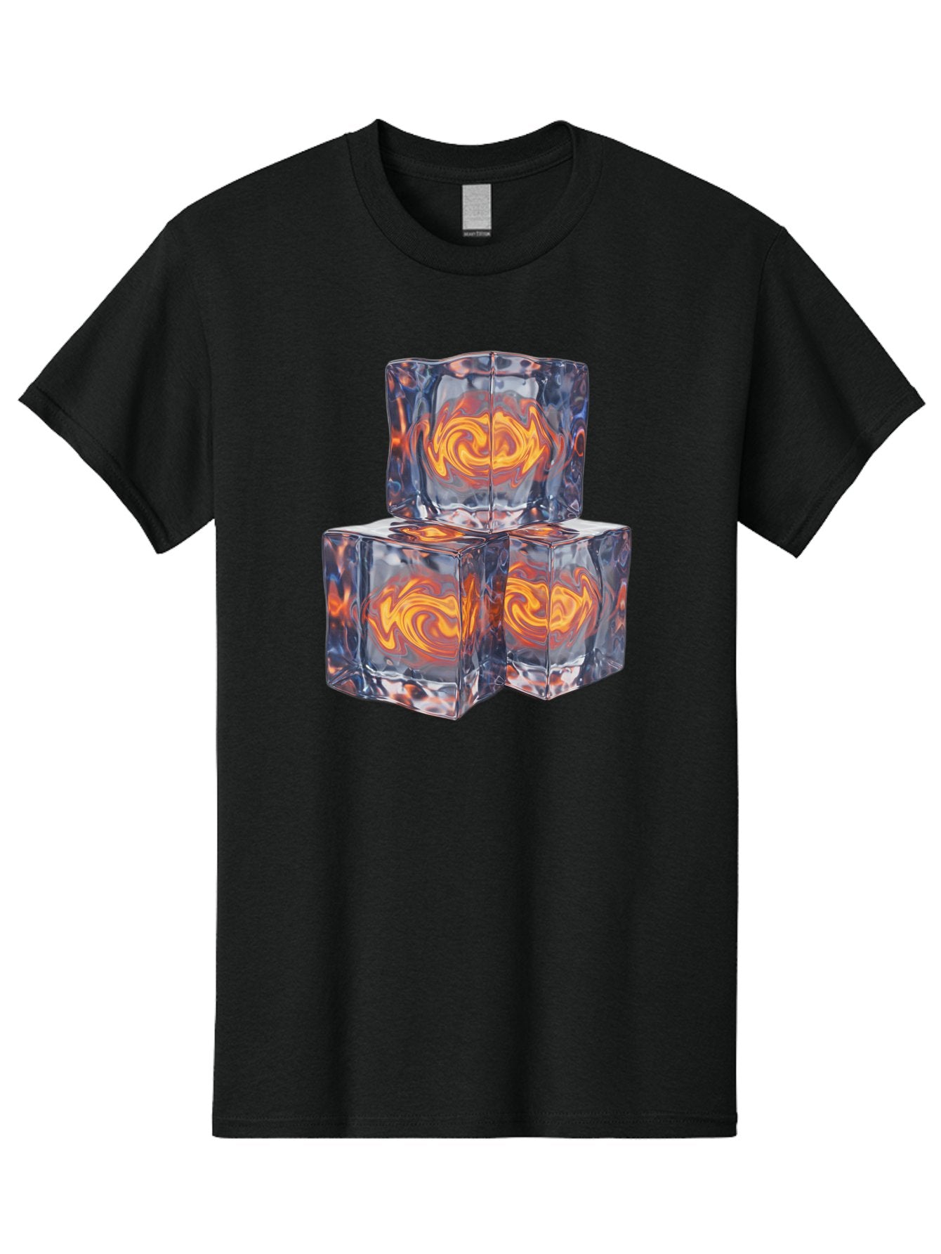 3D-Glass-Cubes Men'S Graphic Tee, 100% Cotton, Comfortable Casual Summer Wear, Machine Washable, Lava Ice, Orange Swirls, Red Molten, Glassy Texture, Reflective Surfaces, Abstract Design, Cube Shape, Fiery Patterns, Cool Contrast Bac574 12