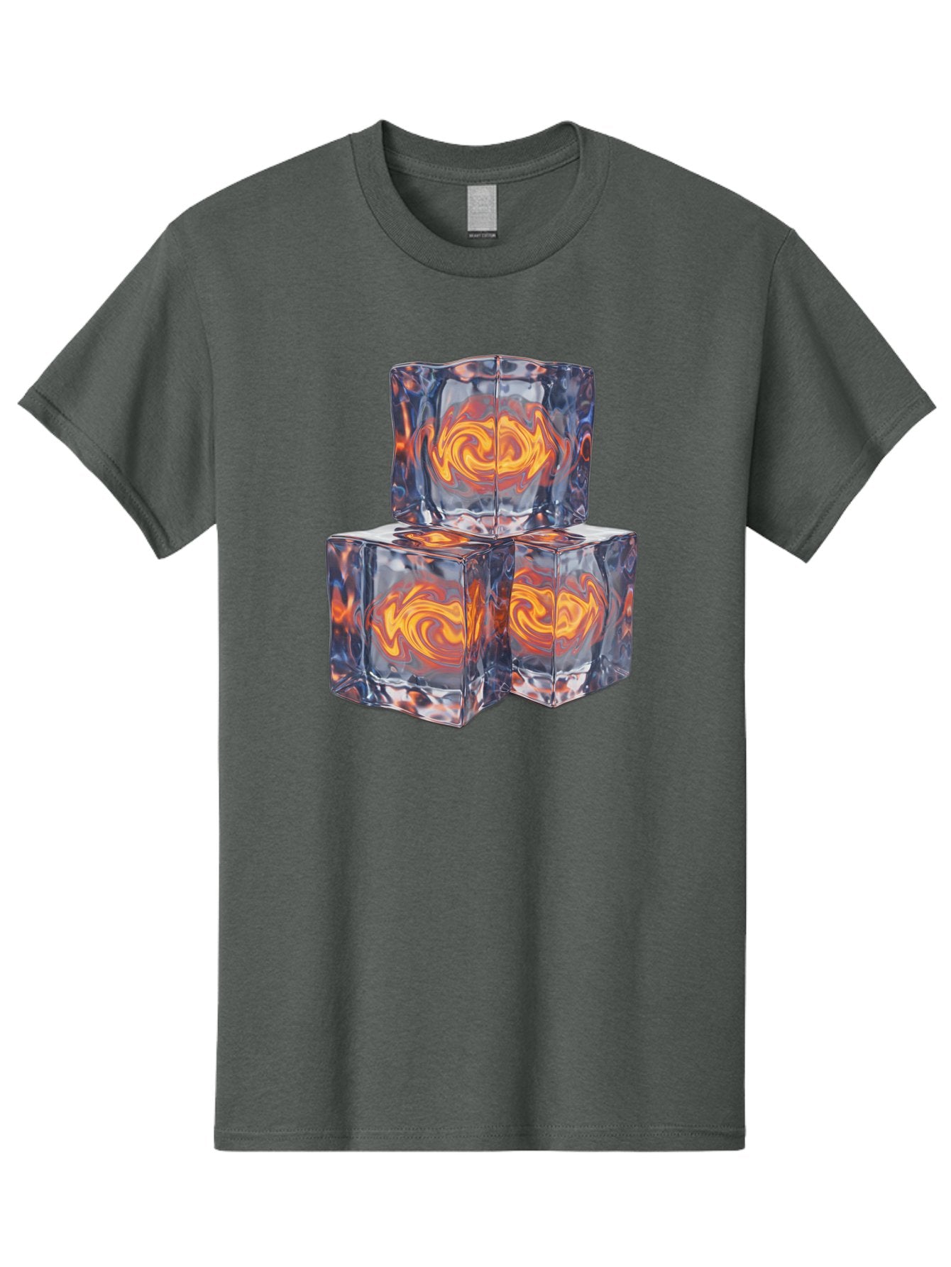 3D-Glass-Cubes Men'S Graphic Tee, 100% Cotton, Comfortable Casual Summer Wear, Machine Washable, Lava Ice, Orange Swirls, Red Molten, Glassy Texture, Reflective Surfaces, Abstract Design, Cube Shape, Fiery Patterns, Cool Contrast Bac574