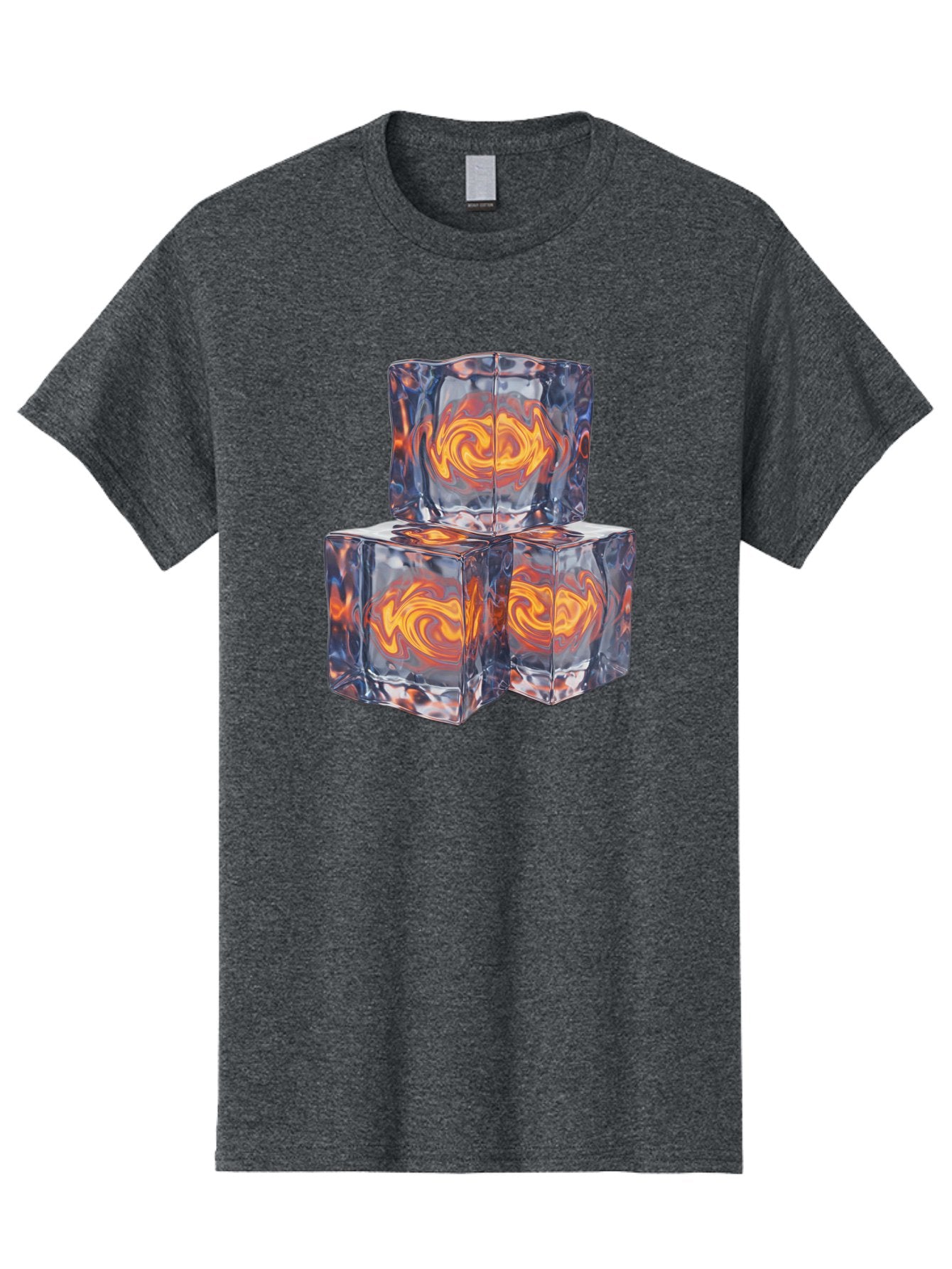 3D-Glass-Cubes Men'S Graphic Tee, 100% Cotton, Comfortable Casual Summer Wear, Machine Washable, Lava Ice, Orange Swirls, Red Molten, Glassy Texture, Reflective Surfaces, Abstract Design, Cube Shape, Fiery Patterns, Cool Contrast Bac574 13