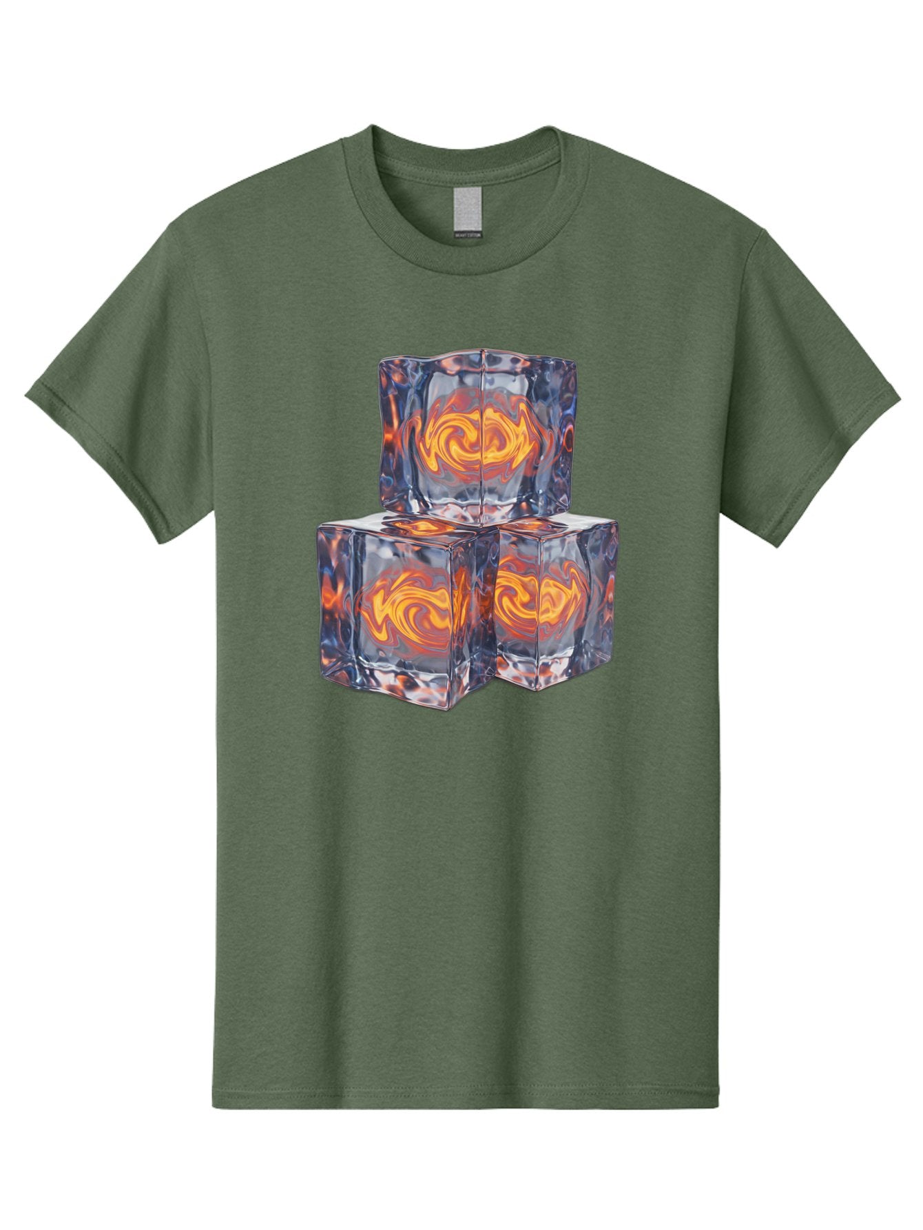 3D-Glass-Cubes Men'S Graphic Tee, 100% Cotton, Comfortable Casual Summer Wear, Machine Washable, Lava Ice, Orange Swirls, Red Molten, Glassy Texture, Reflective Surfaces, Abstract Design, Cube Shape, Fiery Patterns, Cool Contrast Bac574 10