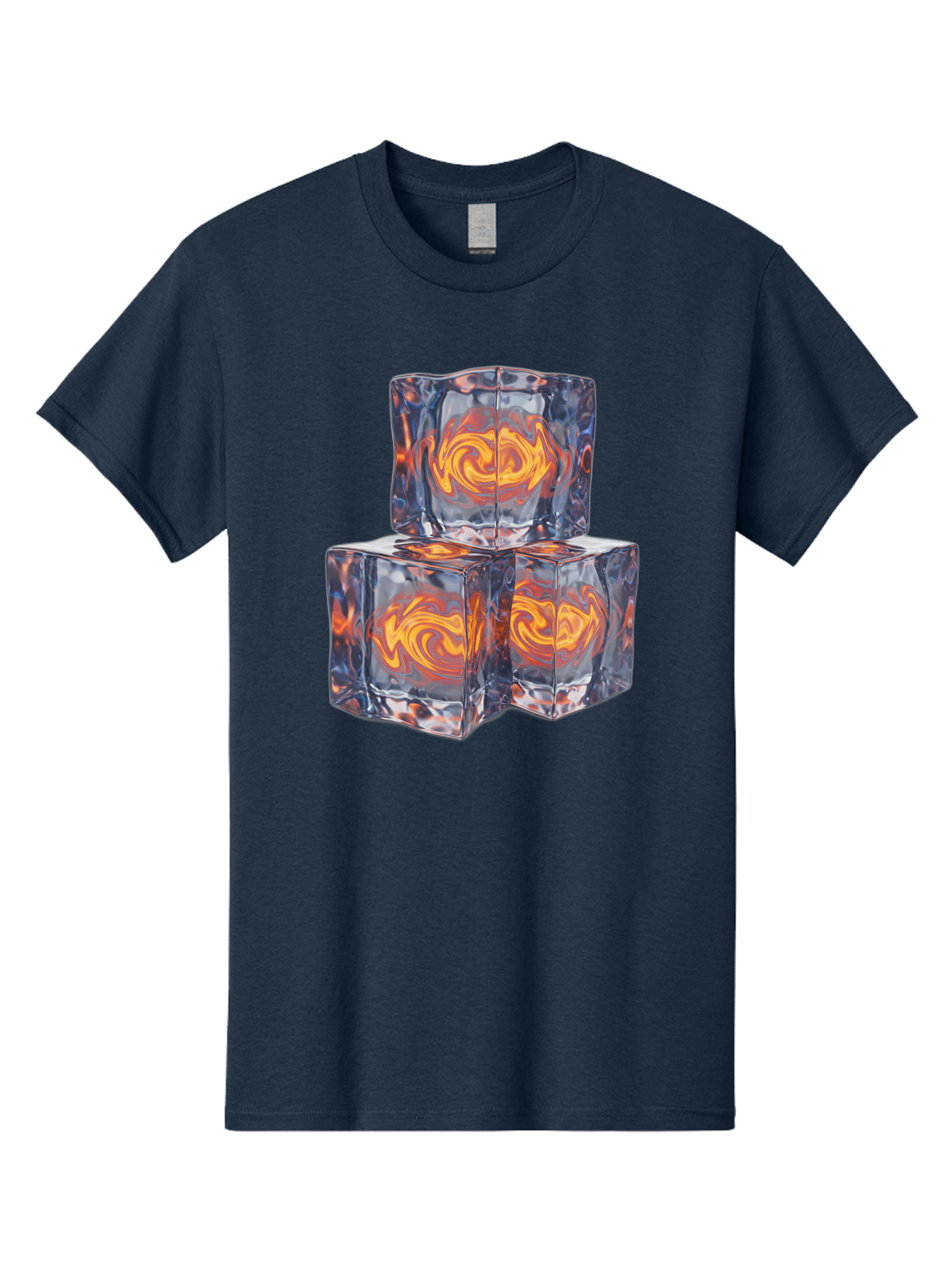 3D-Glass-Cubes Men'S Graphic Tee, 100% Cotton, Comfortable Casual Summer Wear, Machine Washable, Lava Ice, Orange Swirls, Red Molten, Glassy Texture, Reflective Surfaces, Abstract Design, Cube Shape, Fiery Patterns, Cool Contrast Bac574 8