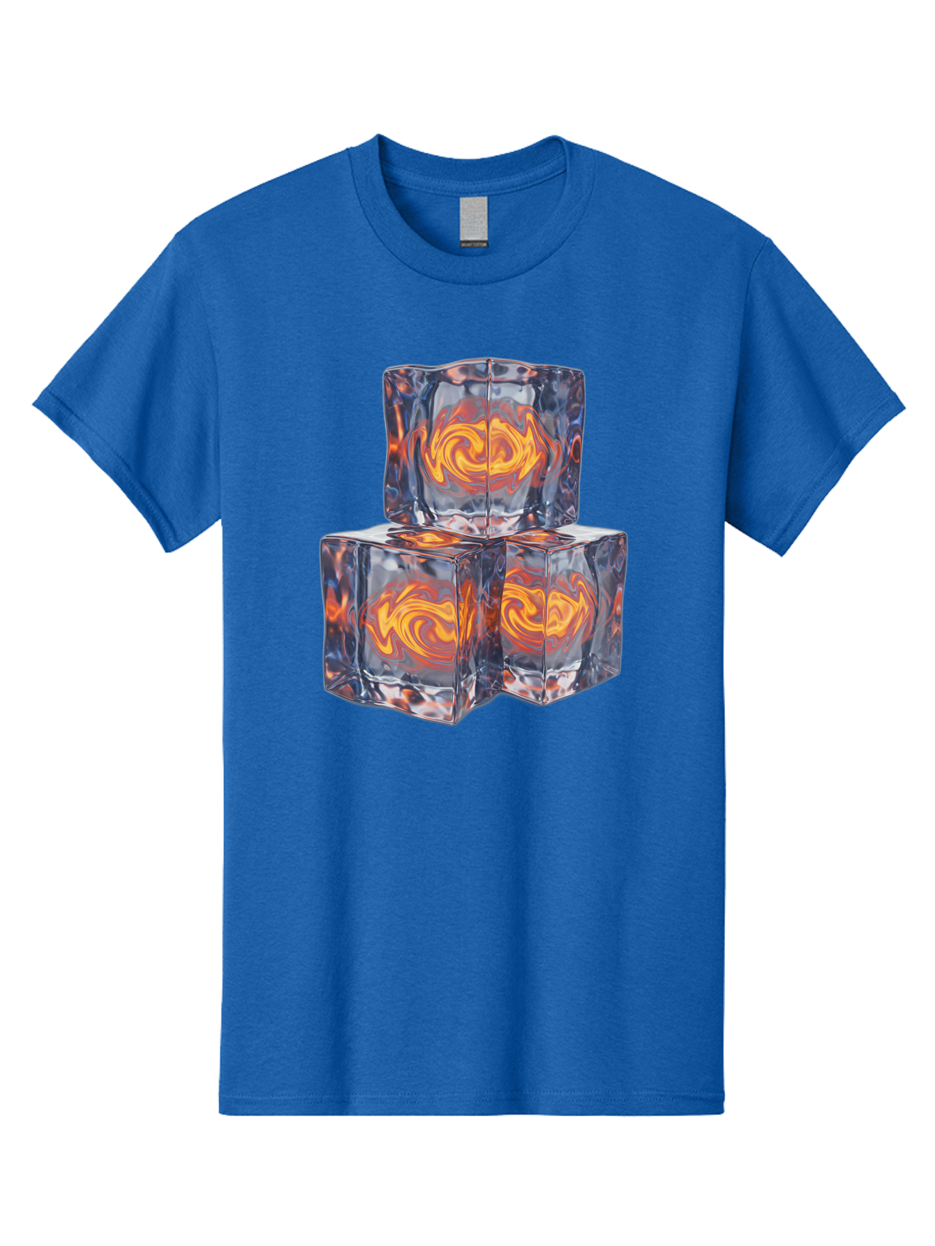 3D-Glass-Cubes Men'S Graphic Tee, 100% Cotton, Comfortable Casual Summer Wear, Machine Washable, Lava Ice, Orange Swirls, Red Molten, Glassy Texture, Reflective Surfaces, Abstract Design, Cube Shape, Fiery Patterns, Cool Contrast Bac574