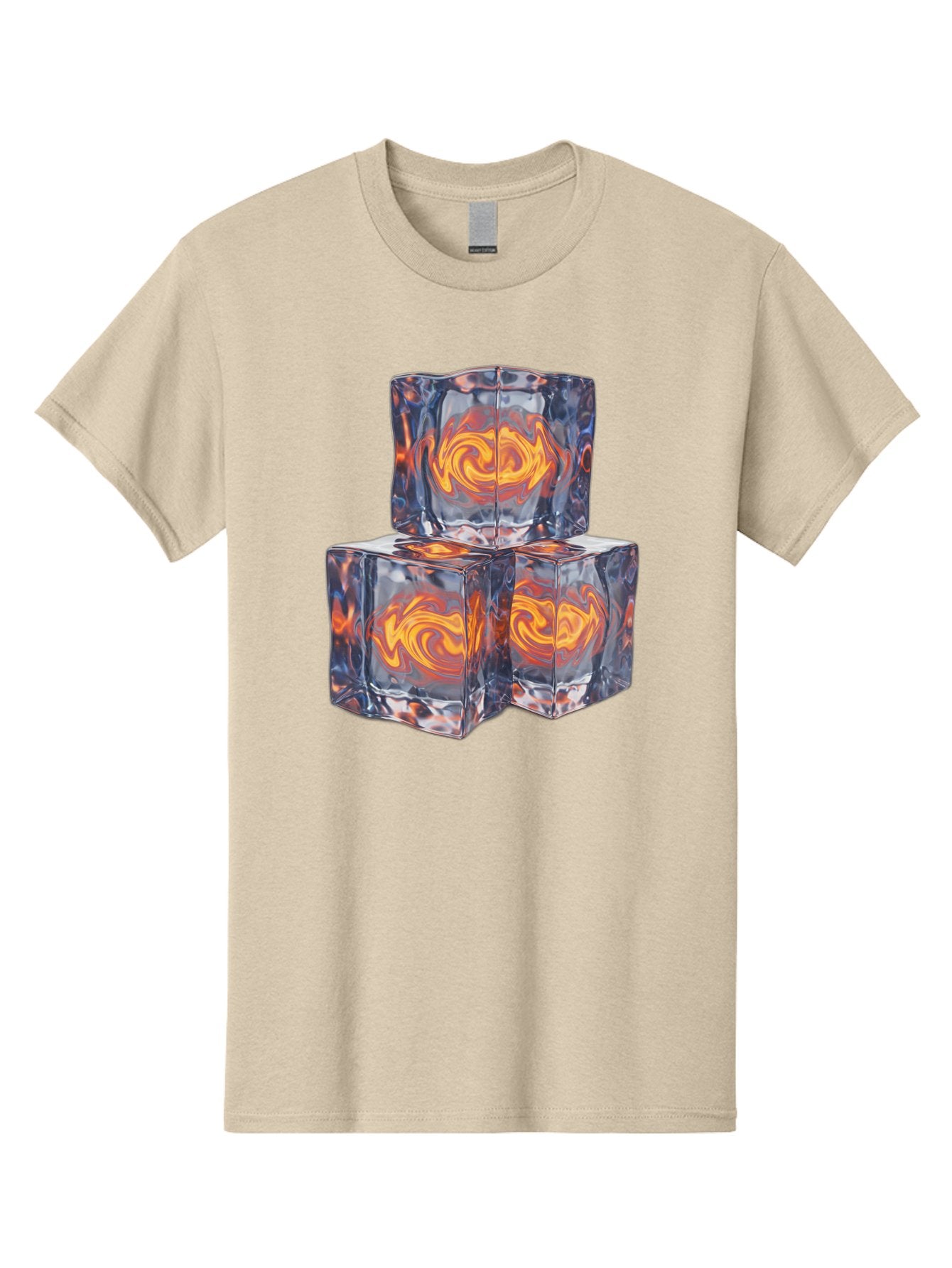 3D-Glass-Cubes Men'S Graphic Tee, 100% Cotton, Comfortable Casual Summer Wear, Machine Washable, Lava Ice, Orange Swirls, Red Molten, Glassy Texture, Reflective Surfaces, Abstract Design, Cube Shape, Fiery Patterns, Cool Contrast Bac574 8