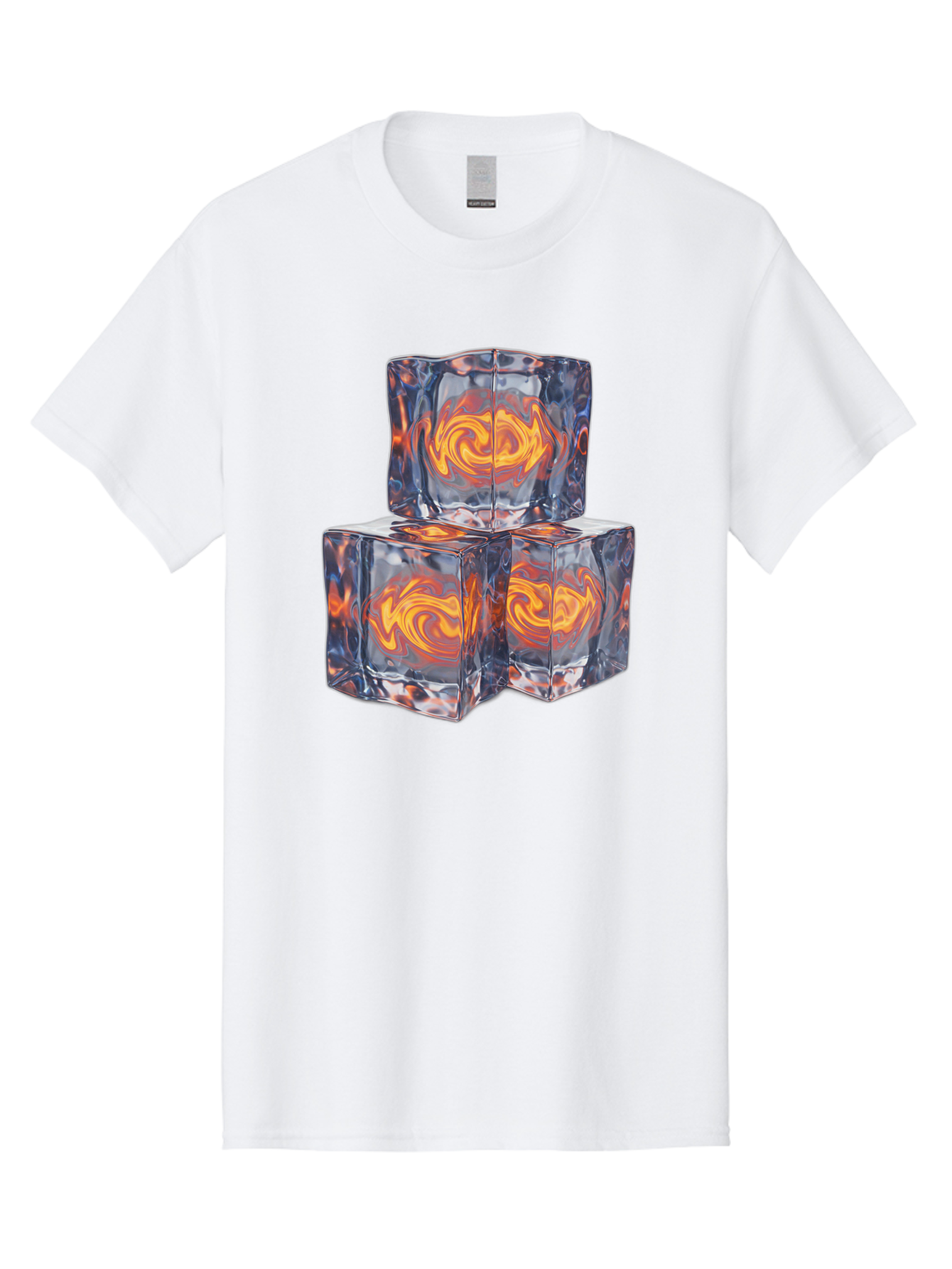 3D-Glass-Cubes Men'S Graphic Tee, 100% Cotton, Comfortable Casual Summer Wear, Machine Washable, Lava Ice, Orange Swirls, Red Molten, Glassy Texture, Reflective Surfaces, Abstract Design, Cube Shape, Fiery Patterns, Cool Contrast Bac574