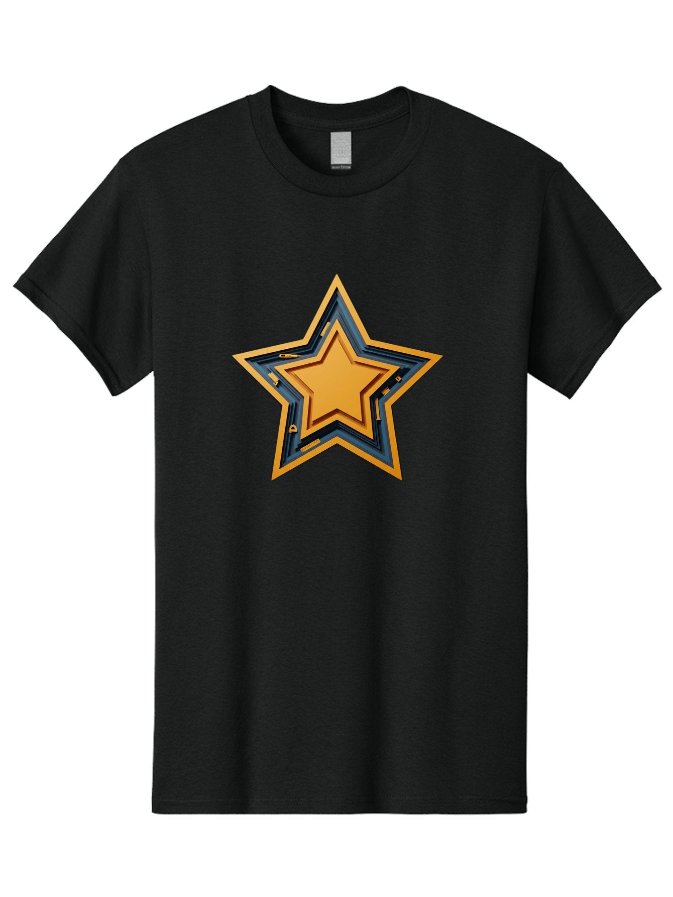 3D-Star Men'S Graphic Tee, 100% Cotton, Comfortable Casual Summer Wear, Machine Washable, Golden Star, Star Symbol, Layered Star, 3D Effect, Golden Color, Blue Outline, Star Icon, Emblem Design, Logo Graphic, Graphic Element Bac576 4