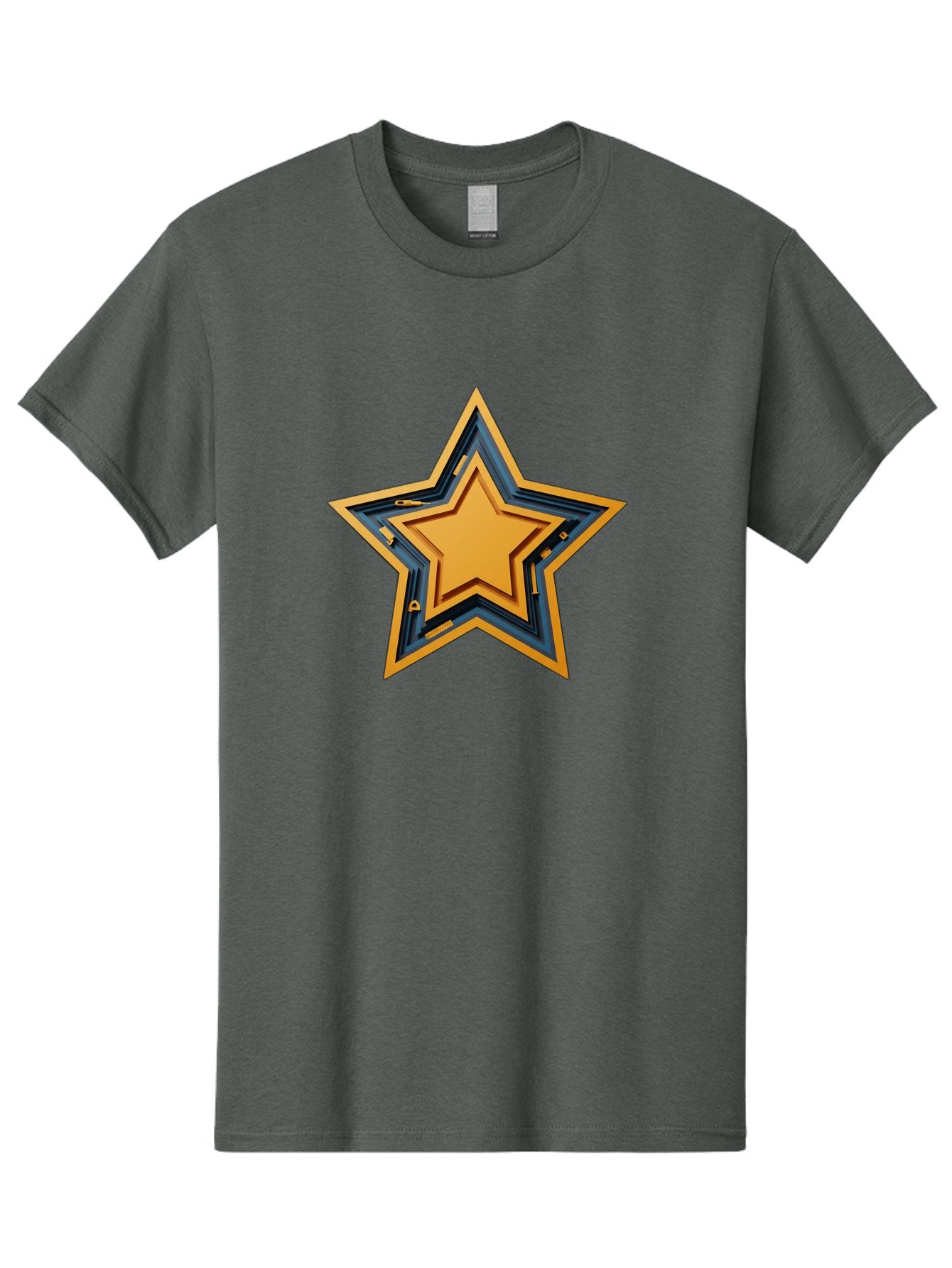 3D-Star Men'S Graphic Tee, 100% Cotton, Comfortable Casual Summer Wear, Machine Washable, Golden Star, Star Symbol, Layered Star, 3D Effect, Golden Color, Blue Outline, Star Icon, Emblem Design, Logo Graphic, Graphic Element Bac576 3