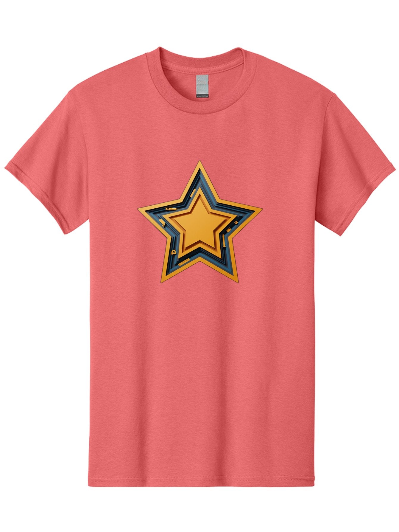 3D-Star Men'S Graphic Tee, 100% Cotton, Comfortable Casual Summer Wear, Machine Washable, Golden Star, Star Symbol, Layered Star, 3D Effect, Golden Color, Blue Outline, Star Icon, Emblem Design, Logo Graphic, Graphic Element Bac576 10