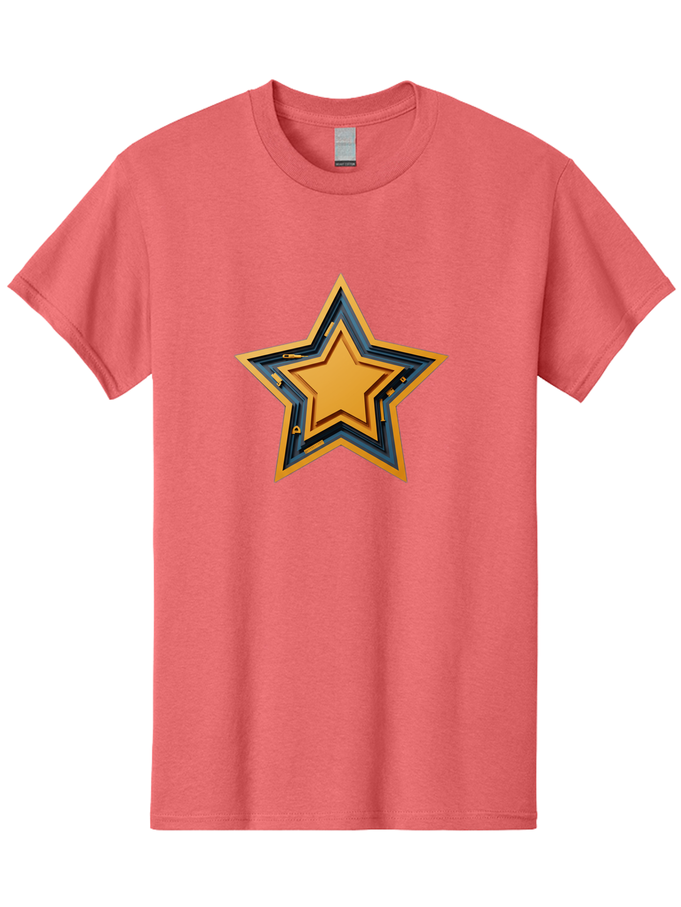 3D-Star Men'S Graphic Tee, 100% Cotton, Comfortable Casual Summer Wear, Machine Washable, Golden Star, Star Symbol, Layered Star, 3D Effect, Golden Color, Blue Outline, Star Icon, Emblem Design, Logo Graphic, Graphic Element Bac576 14