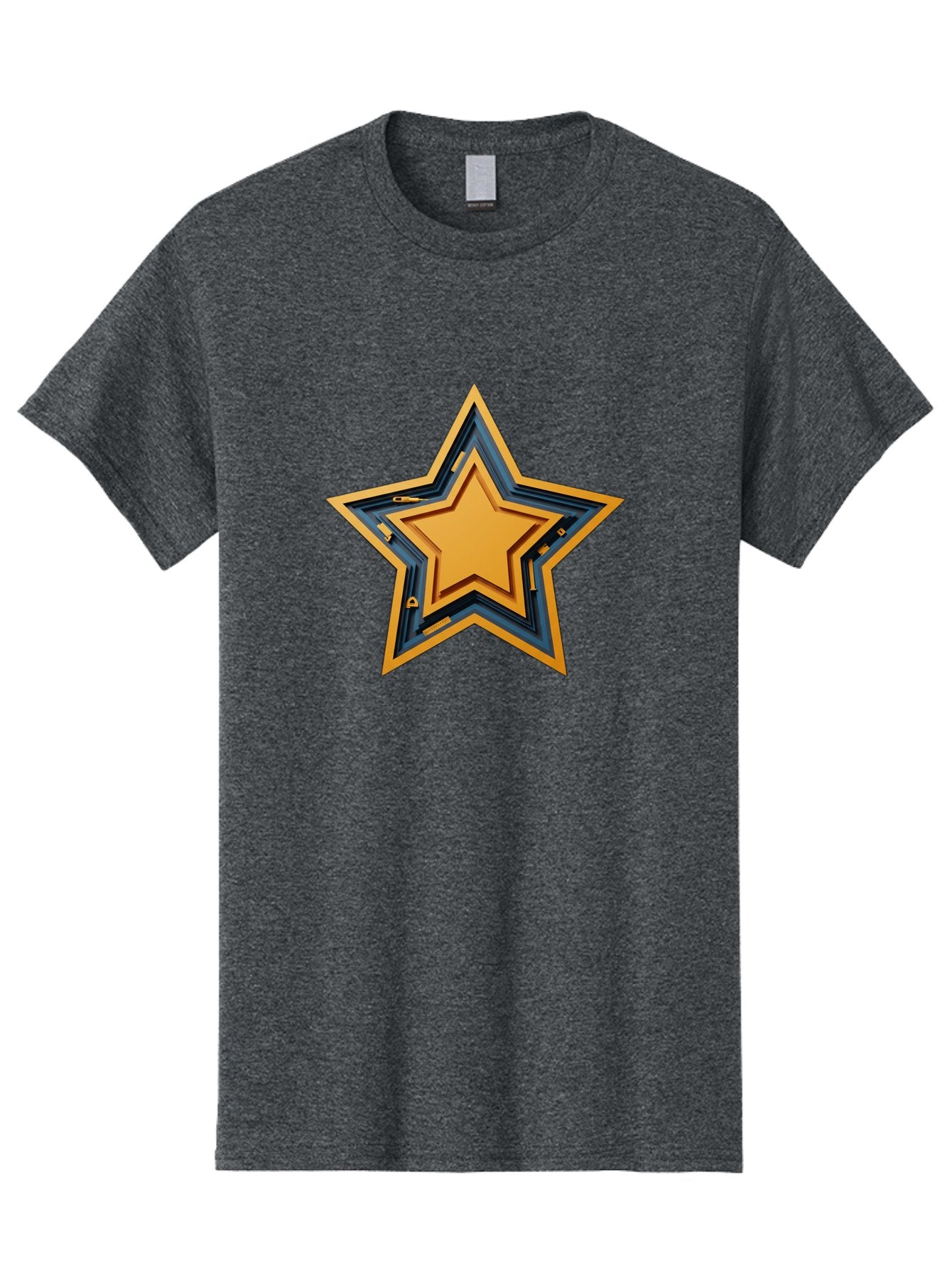3D-Star Men'S Graphic Tee, 100% Cotton, Comfortable Casual Summer Wear, Machine Washable, Golden Star, Star Symbol, Layered Star, 3D Effect, Golden Color, Blue Outline, Star Icon, Emblem Design, Logo Graphic, Graphic Element Bac576