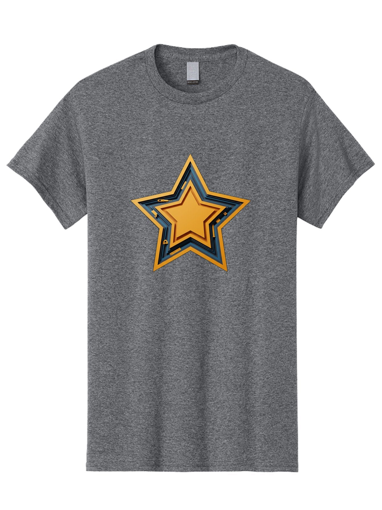 3D-Star Men'S Graphic Tee, 100% Cotton, Comfortable Casual Summer Wear, Machine Washable, Golden Star, Star Symbol, Layered Star, 3D Effect, Golden Color, Blue Outline, Star Icon, Emblem Design, Logo Graphic, Graphic Element Bac576