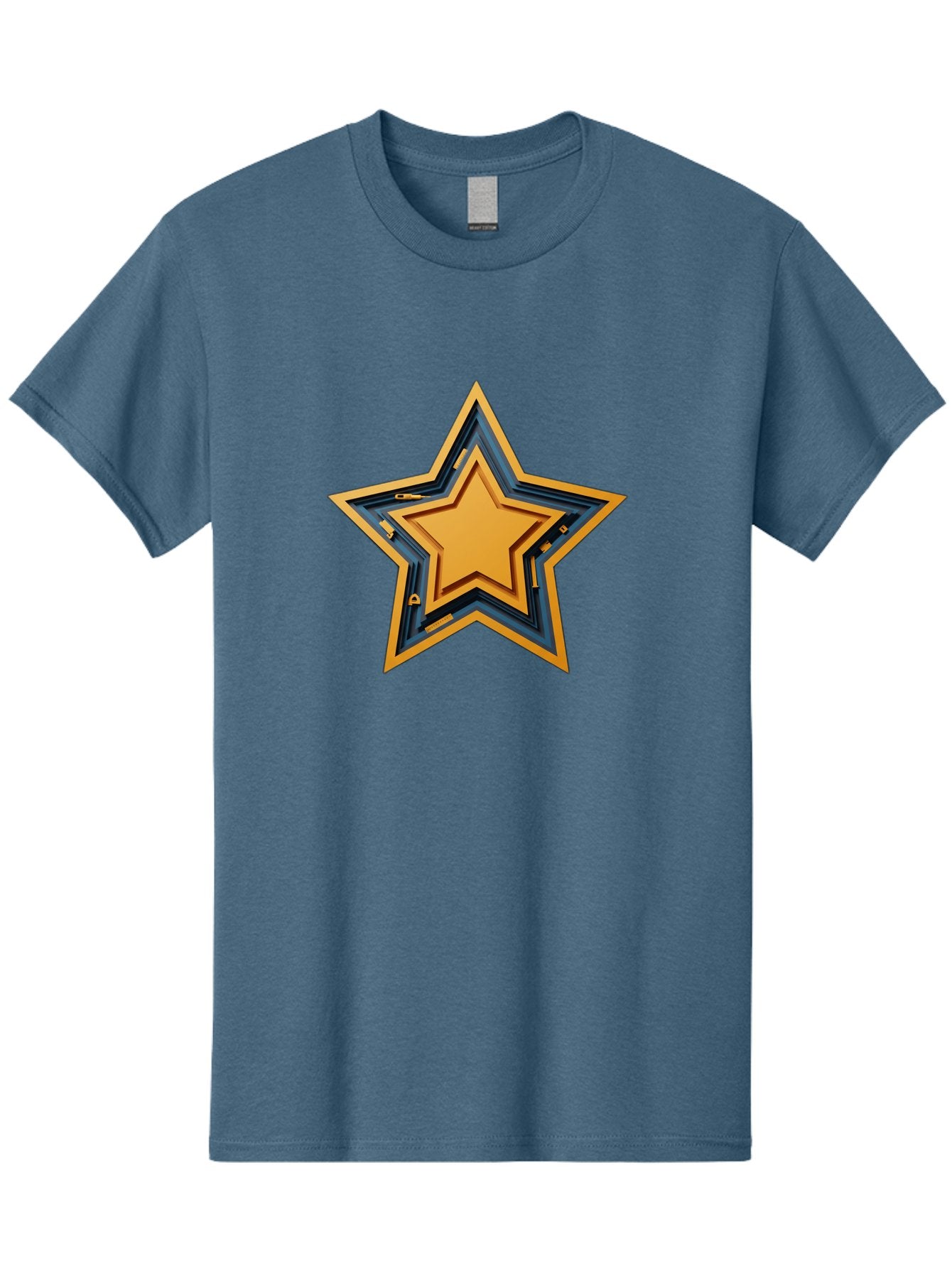 3D-Star Men'S Graphic Tee, 100% Cotton, Comfortable Casual Summer Wear, Machine Washable, Golden Star, Star Symbol, Layered Star, 3D Effect, Golden Color, Blue Outline, Star Icon, Emblem Design, Logo Graphic, Graphic Element Bac576 11