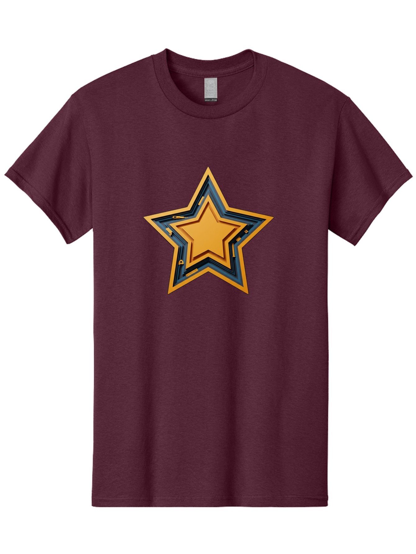 3D-Star Men'S Graphic Tee, 100% Cotton, Comfortable Casual Summer Wear, Machine Washable, Golden Star, Star Symbol, Layered Star, 3D Effect, Golden Color, Blue Outline, Star Icon, Emblem Design, Logo Graphic, Graphic Element Bac576 7