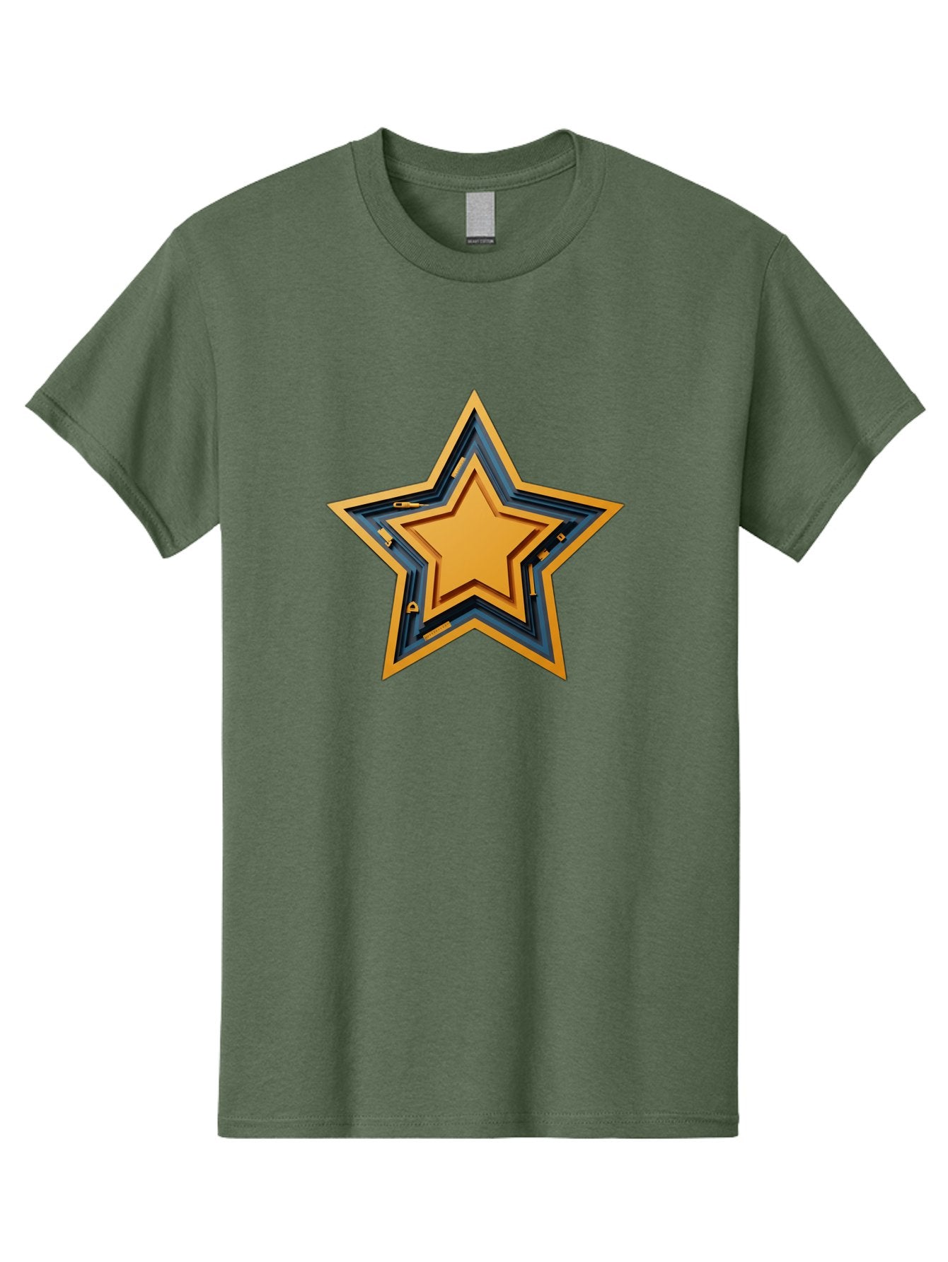 3D-Star Men'S Graphic Tee, 100% Cotton, Comfortable Casual Summer Wear, Machine Washable, Golden Star, Star Symbol, Layered Star, 3D Effect, Golden Color, Blue Outline, Star Icon, Emblem Design, Logo Graphic, Graphic Element Bac576 5