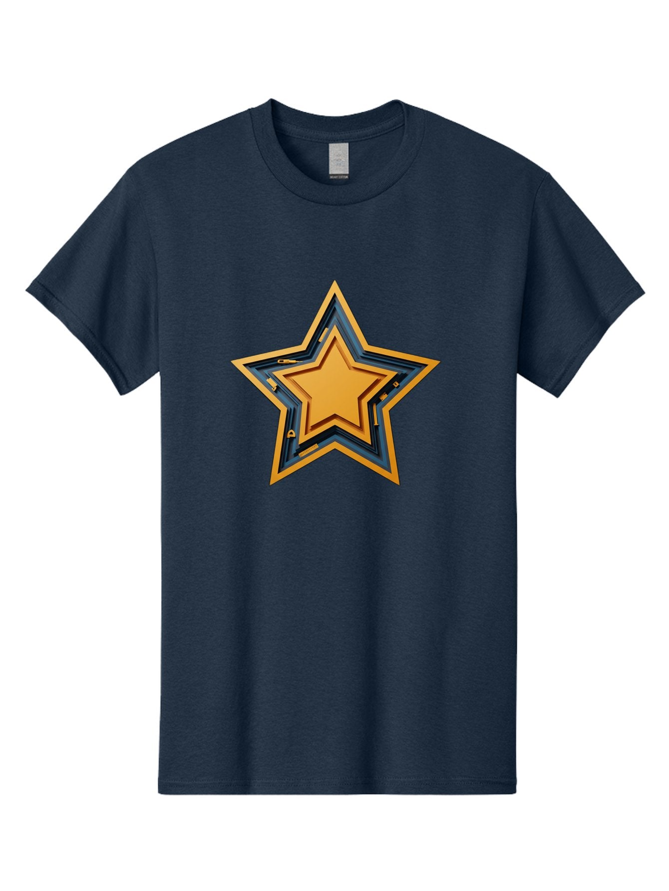 3D-Star Men'S Graphic Tee, 100% Cotton, Comfortable Casual Summer Wear, Machine Washable, Golden Star, Star Symbol, Layered Star, 3D Effect, Golden Color, Blue Outline, Star Icon, Emblem Design, Logo Graphic, Graphic Element Bac576 9