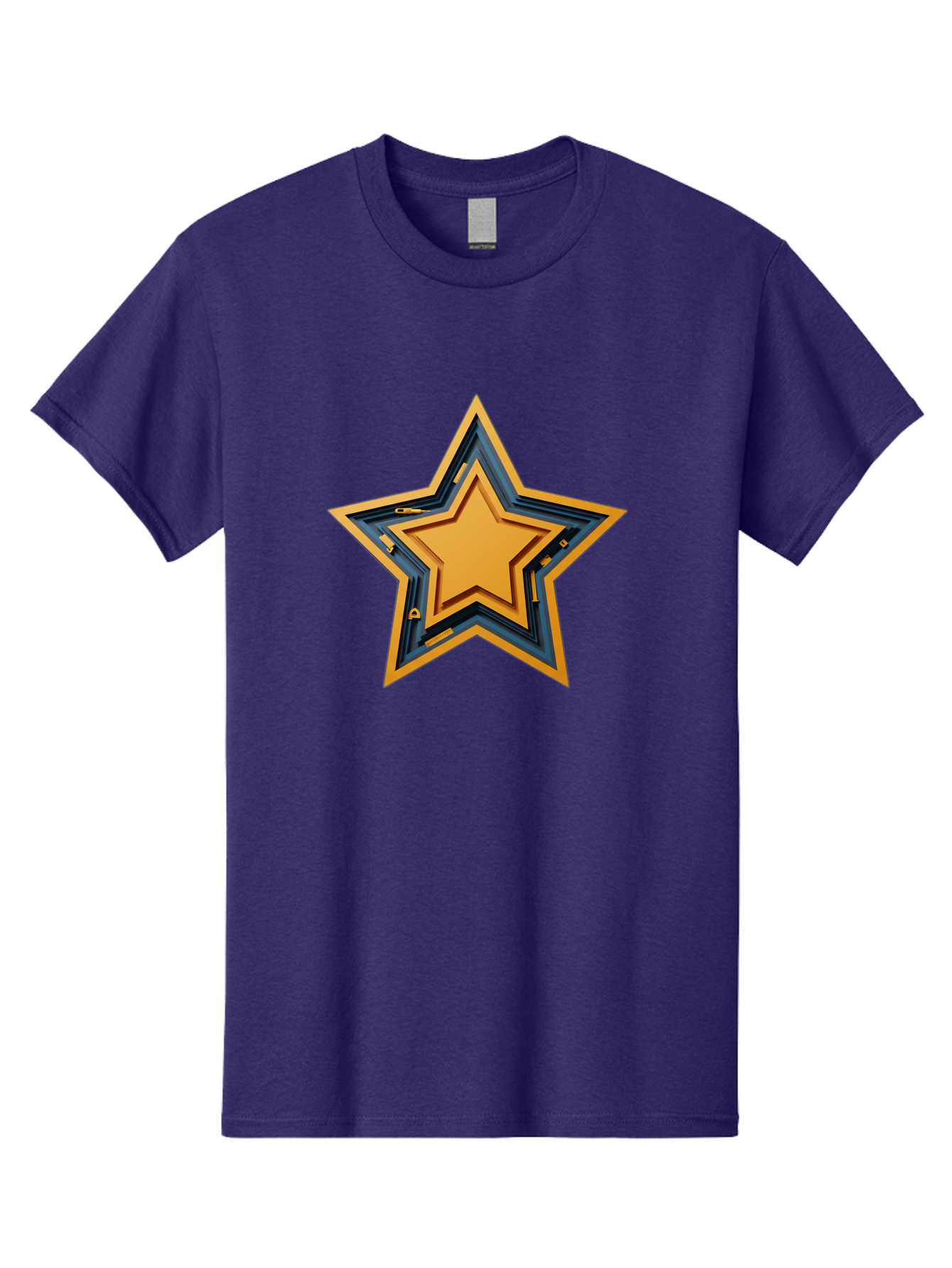 3D-Star Men'S Graphic Tee, 100% Cotton, Comfortable Casual Summer Wear, Machine Washable, Golden Star, Star Symbol, Layered Star, 3D Effect, Golden Color, Blue Outline, Star Icon, Emblem Design, Logo Graphic, Graphic Element Bac576