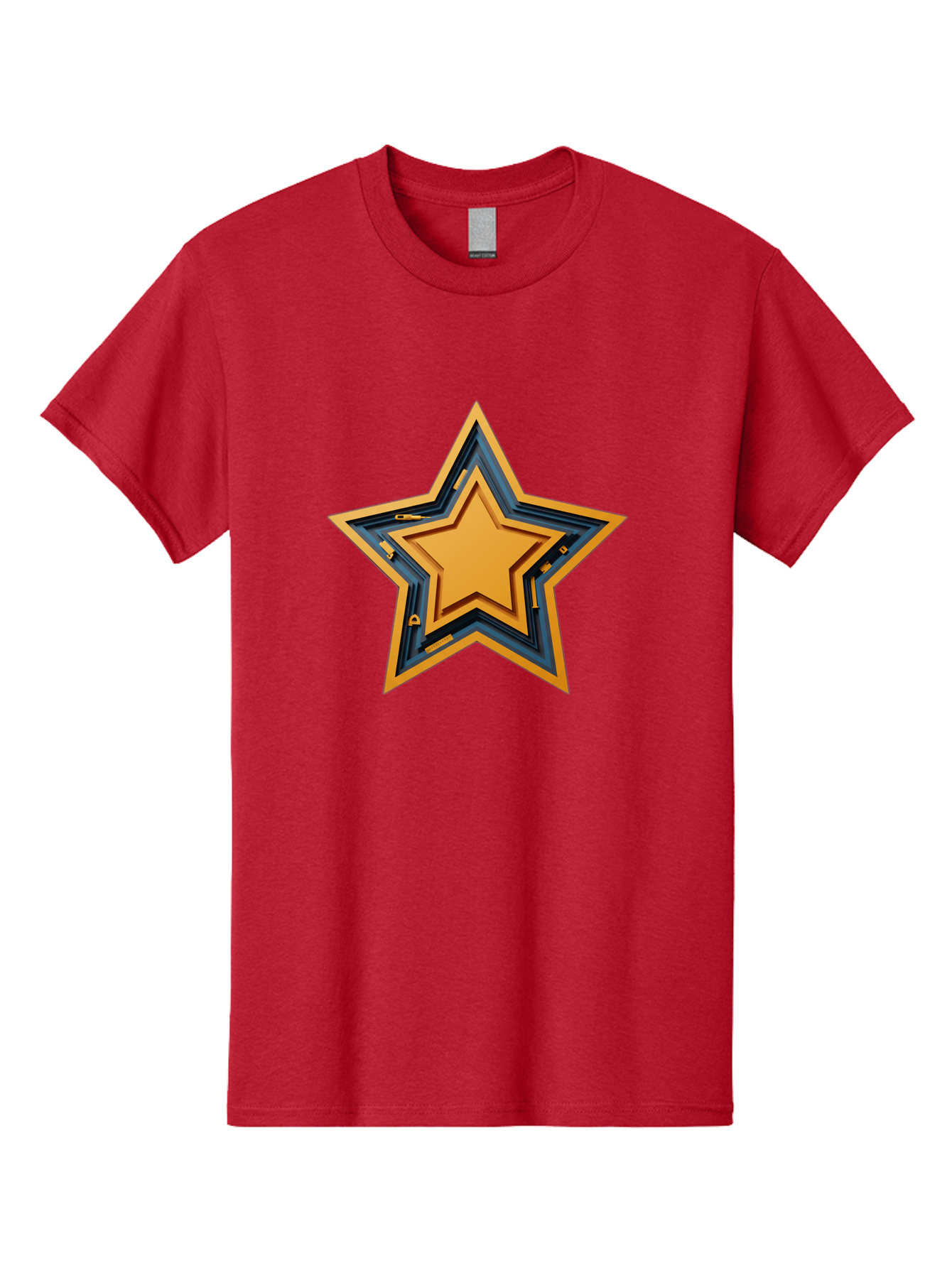 3D-Star Men'S Graphic Tee, 100% Cotton, Comfortable Casual Summer Wear, Machine Washable, Golden Star, Star Symbol, Layered Star, 3D Effect, Golden Color, Blue Outline, Star Icon, Emblem Design, Logo Graphic, Graphic Element Bac576