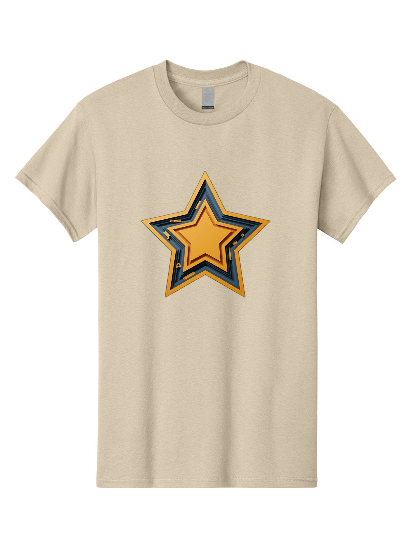 3D-Star Men'S Graphic Tee, 100% Cotton, Comfortable Casual Summer Wear, Machine Washable, Golden Star, Star Symbol, Layered Star, 3D Effect, Golden Color, Blue Outline, Star Icon, Emblem Design, Logo Graphic, Graphic Element Bac576 13