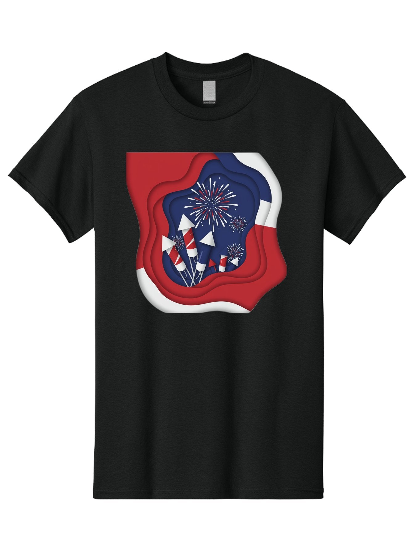 4Th-Of-July-Fireworks Men'S Graphic Tee, 100% Cotton, Comfortable Casual Summer Wear, Machine Washable, 4Th Of July Celebration, Fireworks Display, Patriotic Decor, Red White And Blue, Independence Day, Festive Atmosphere, Layered Paper Art, Bac578 15