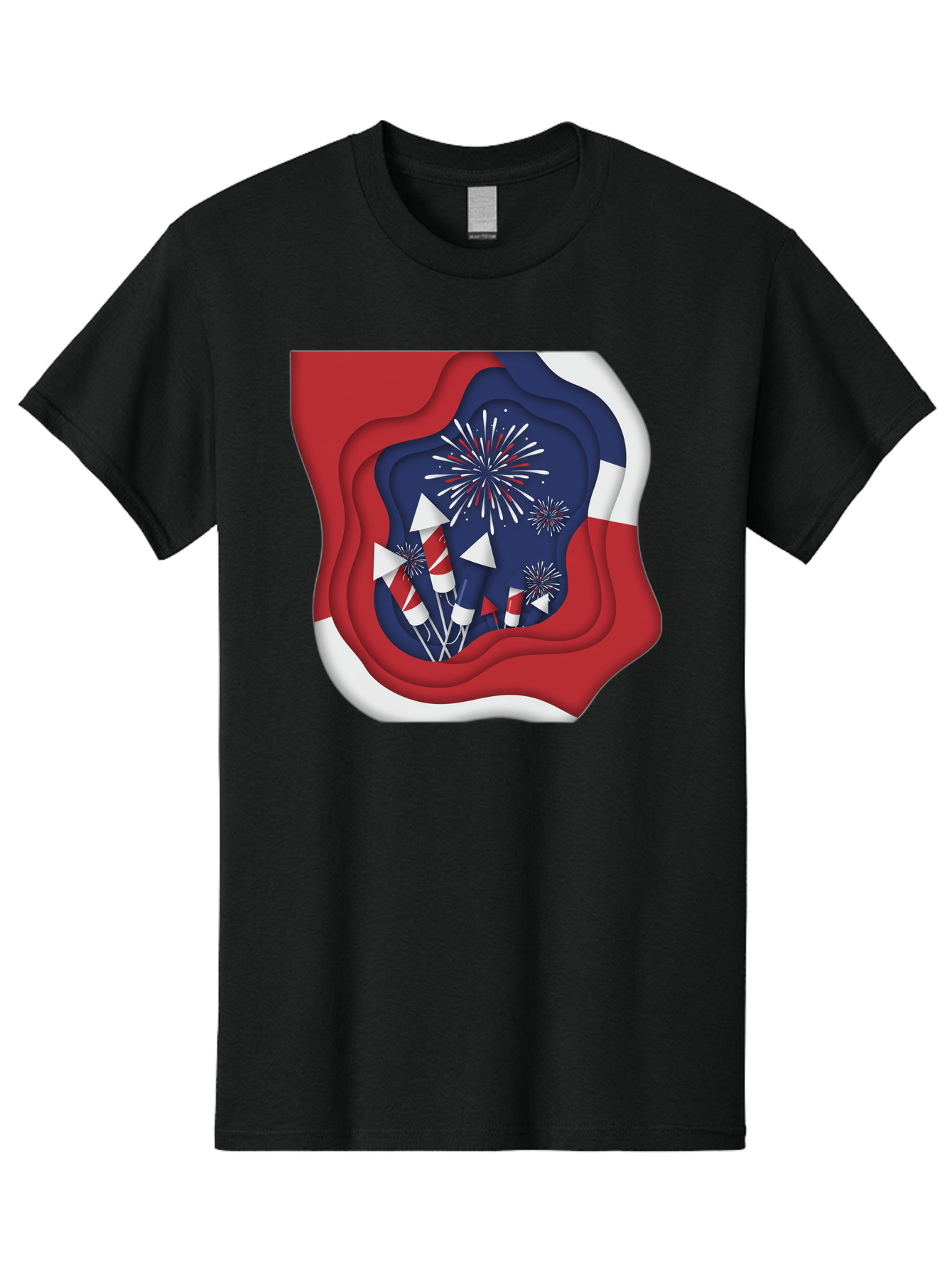 4Th-Of-July-Fireworks Men'S Graphic Tee, 100% Cotton, Comfortable Casual Summer Wear, Machine Washable, 4Th Of July Celebration, Fireworks Display, Patriotic Decor, Red White And Blue, Independence Day, Festive Atmosphere, Layered Paper Art, Bac578
