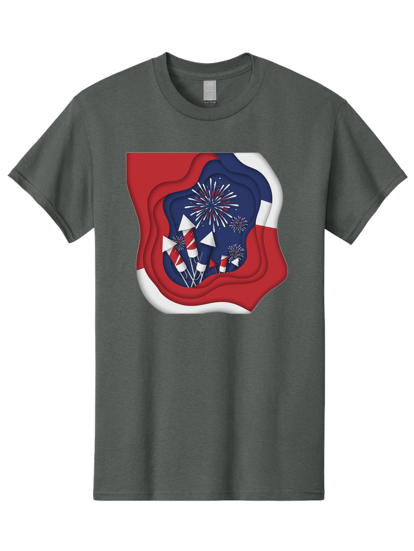 4Th-Of-July-Fireworks Men'S Graphic Tee, 100% Cotton, Comfortable Casual Summer Wear, Machine Washable, 4Th Of July Celebration, Fireworks Display, Patriotic Decor, Red White And Blue, Independence Day, Festive Atmosphere, Layered Paper Art, Bac578 10