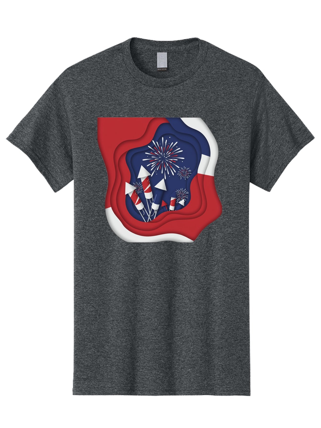 4Th-Of-July-Fireworks Men'S Graphic Tee, 100% Cotton, Comfortable Casual Summer Wear, Machine Washable, 4Th Of July Celebration, Fireworks Display, Patriotic Decor, Red White And Blue, Independence Day, Festive Atmosphere, Layered Paper Art, Bac578 12
