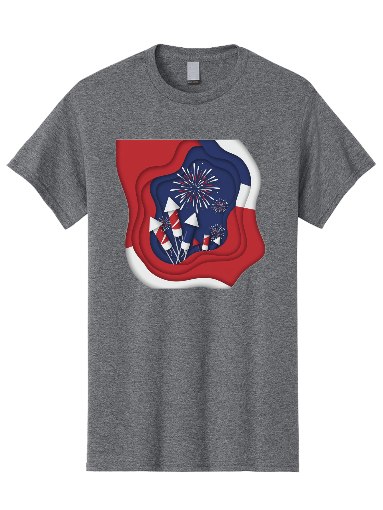 4Th-Of-July-Fireworks Men'S Graphic Tee, 100% Cotton, Comfortable Casual Summer Wear, Machine Washable, 4Th Of July Celebration, Fireworks Display, Patriotic Decor, Red White And Blue, Independence Day, Festive Atmosphere, Layered Paper Art, Bac578 8