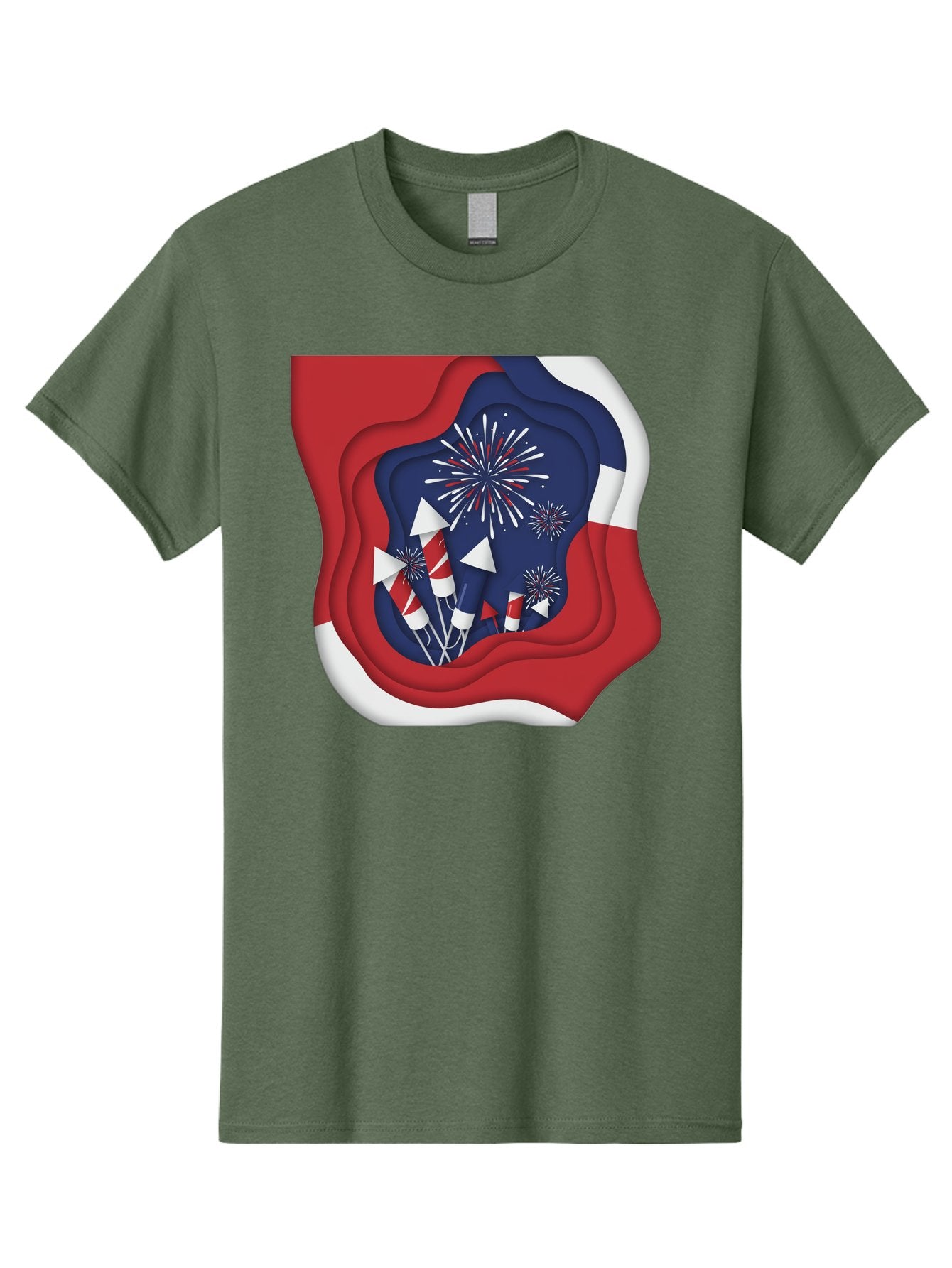 4Th-Of-July-Fireworks Men'S Graphic Tee, 100% Cotton, Comfortable Casual Summer Wear, Machine Washable, 4Th Of July Celebration, Fireworks Display, Patriotic Decor, Red White And Blue, Independence Day, Festive Atmosphere, Layered Paper Art, Bac578 13
