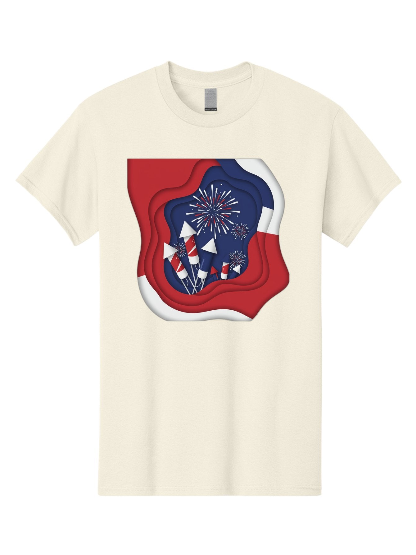 4Th-Of-July-Fireworks Men'S Graphic Tee, 100% Cotton, Comfortable Casual Summer Wear, Machine Washable, 4Th Of July Celebration, Fireworks Display, Patriotic Decor, Red White And Blue, Independence Day, Festive Atmosphere, Layered Paper Art, Bac578 4