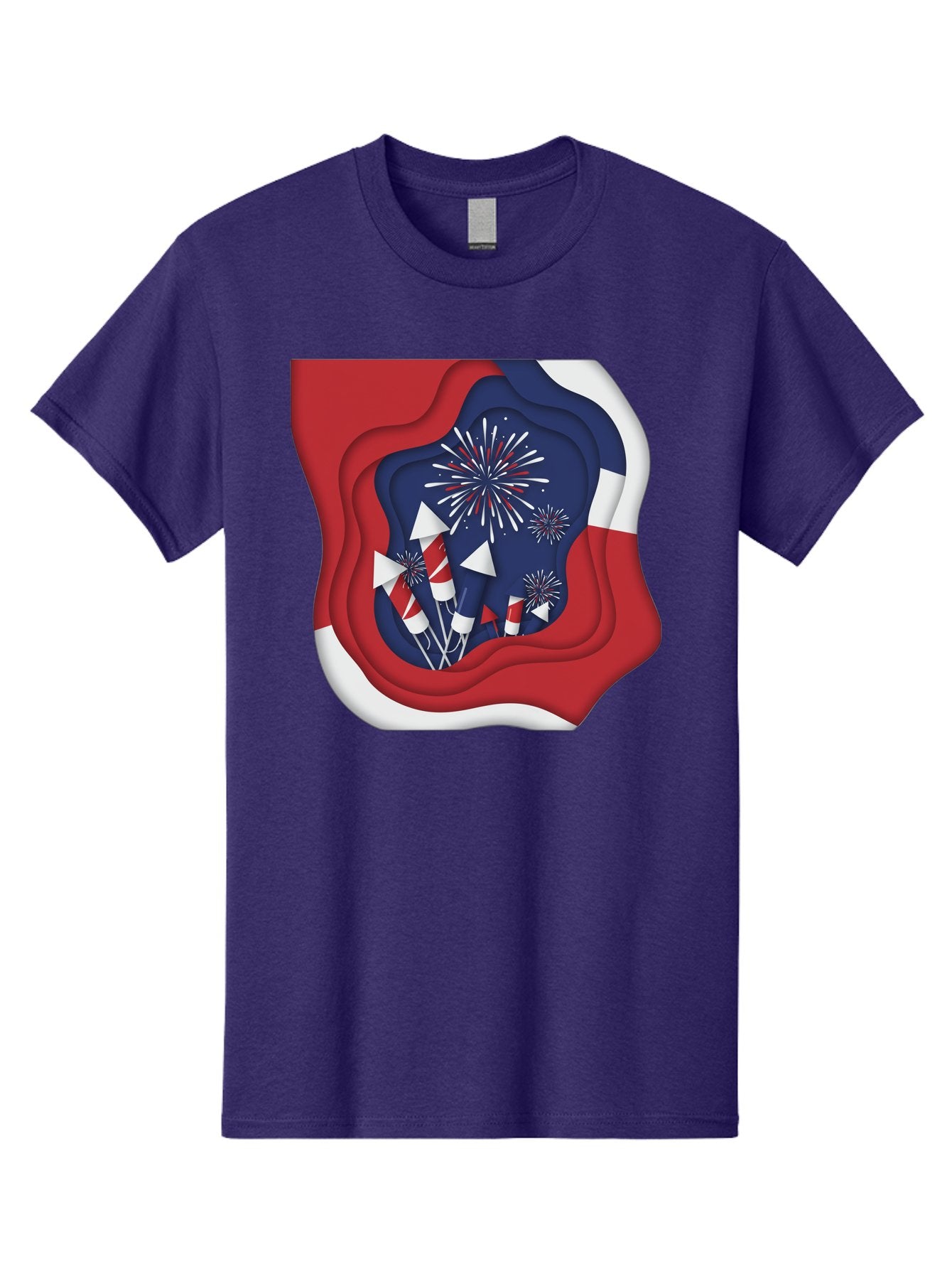 4Th-Of-July-Fireworks Men'S Graphic Tee, 100% Cotton, Comfortable Casual Summer Wear, Machine Washable, 4Th Of July Celebration, Fireworks Display, Patriotic Decor, Red White And Blue, Independence Day, Festive Atmosphere, Layered Paper Art, Bac578 8