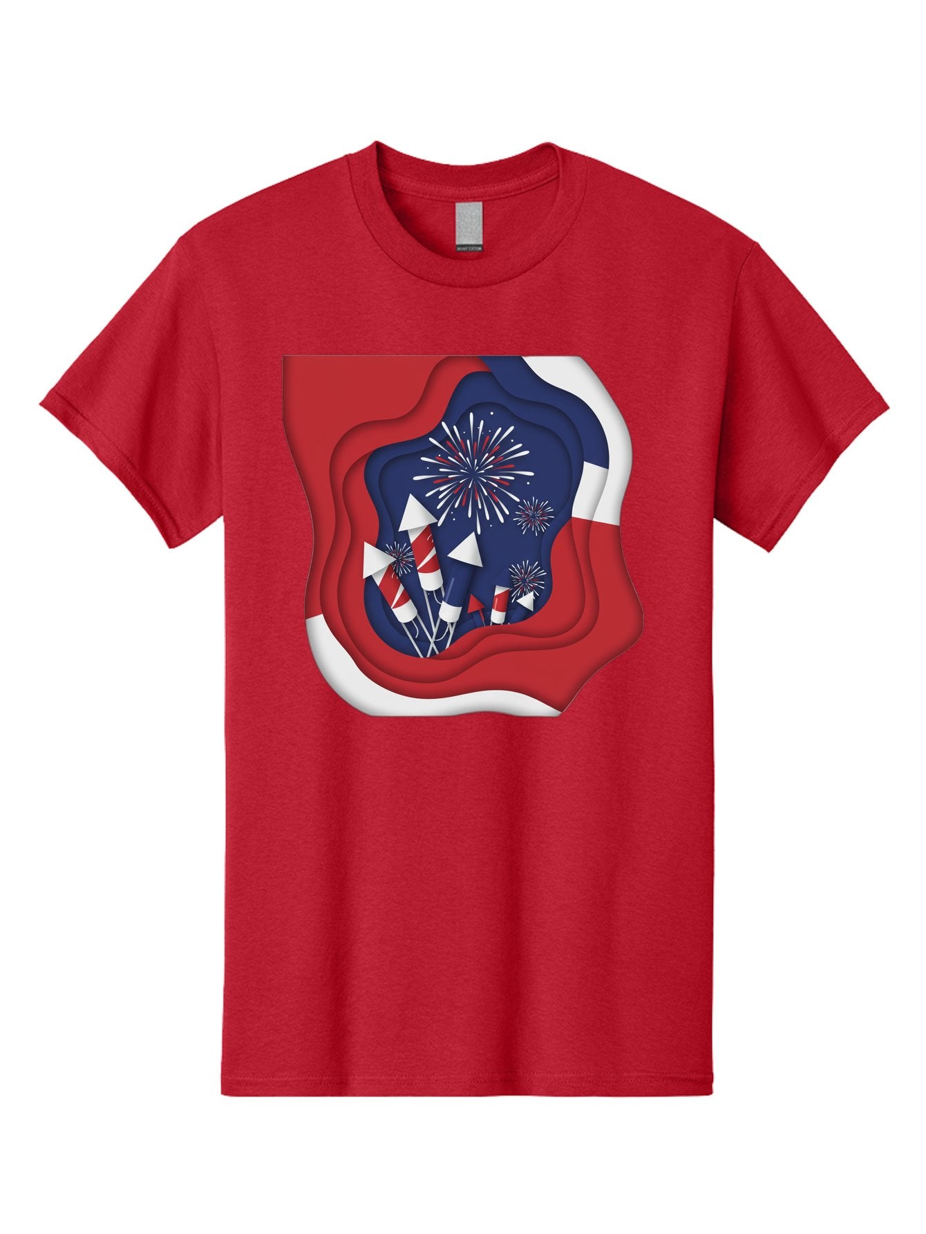 4Th-Of-July-Fireworks Men'S Graphic Tee, 100% Cotton, Comfortable Casual Summer Wear, Machine Washable, 4Th Of July Celebration, Fireworks Display, Patriotic Decor, Red White And Blue, Independence Day, Festive Atmosphere, Layered Paper Art, Bac578 14