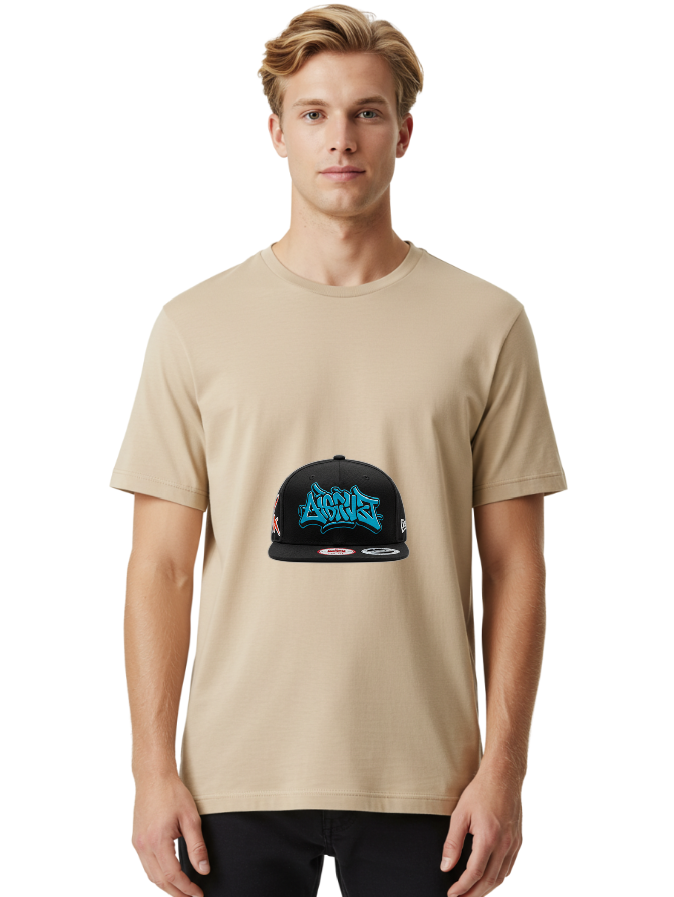 A-Ap-Rocky Men'S Graphic Tee, 100% Cotton, Comfortable Casual Summer Wear, Machine Washable, Black Baseball Cap, A$Ap Rocky Logo, Blue Graffiti Design, Streetwear Fashion, Hip Hop Style, Casual Wear, Trendy Accessories, Snapback Hat Bac579 24