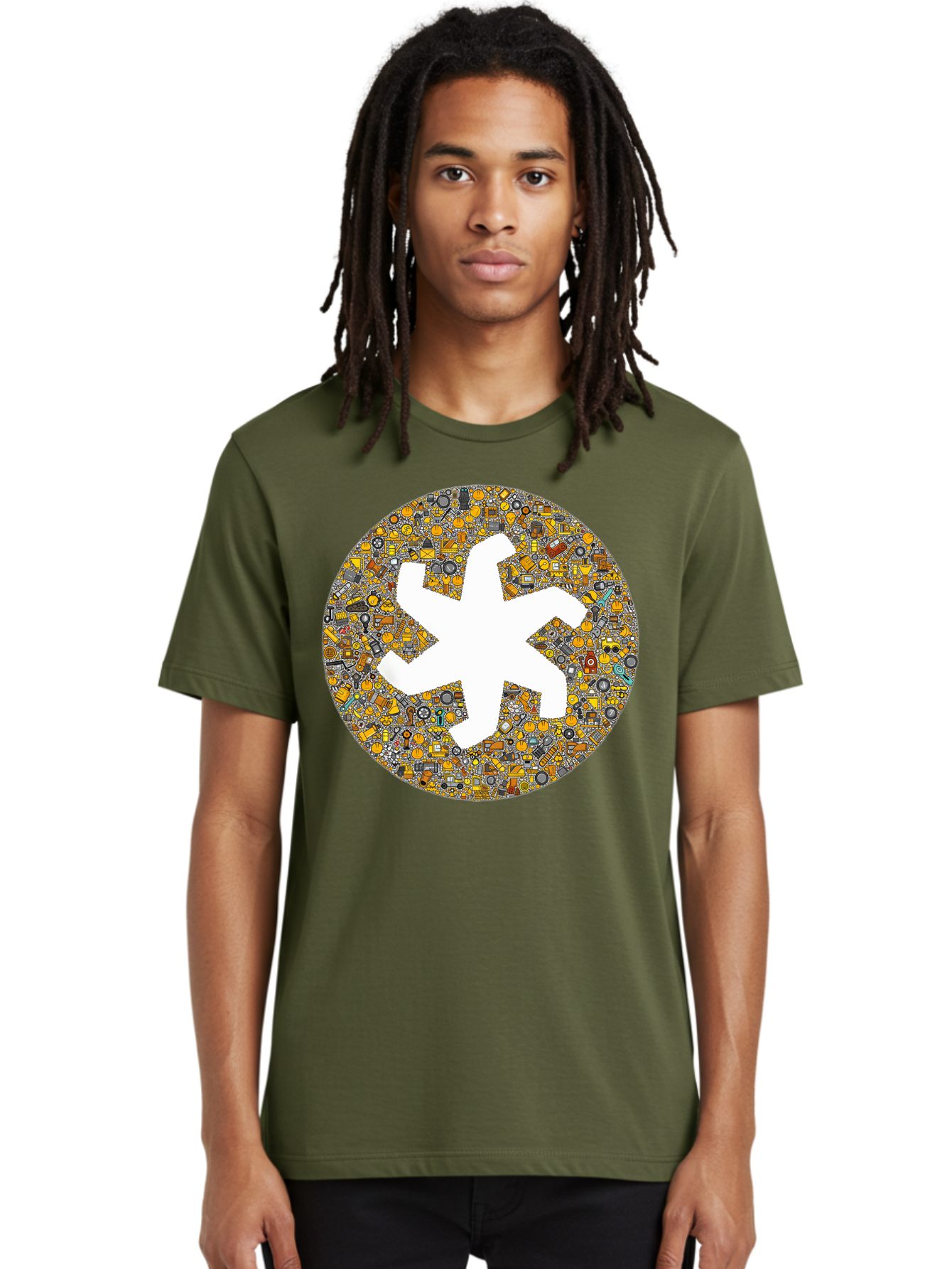 Airplane-Silhouette-Mosaic Men'S Graphic Tee, 100% Cotton, Comfortable Casual Summer Wear, Machine Washable, Airplane Silhouette, Yellow And Gray Mosaic, Machinery Parts, Industrial Theme, Creative Design, Travel Concept, Abstract Art, Bac581 16