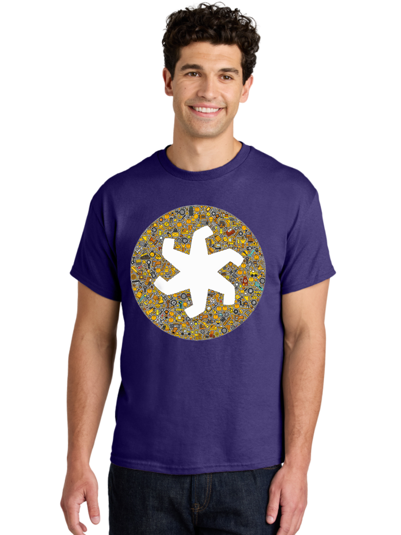 Airplane-Silhouette-Mosaic Men'S Graphic Tee, 100% Cotton, Comfortable Casual Summer Wear, Machine Washable, Airplane Silhouette, Yellow And Gray Mosaic, Machinery Parts, Industrial Theme, Creative Design, Travel Concept, Abstract Art, Bac581 17