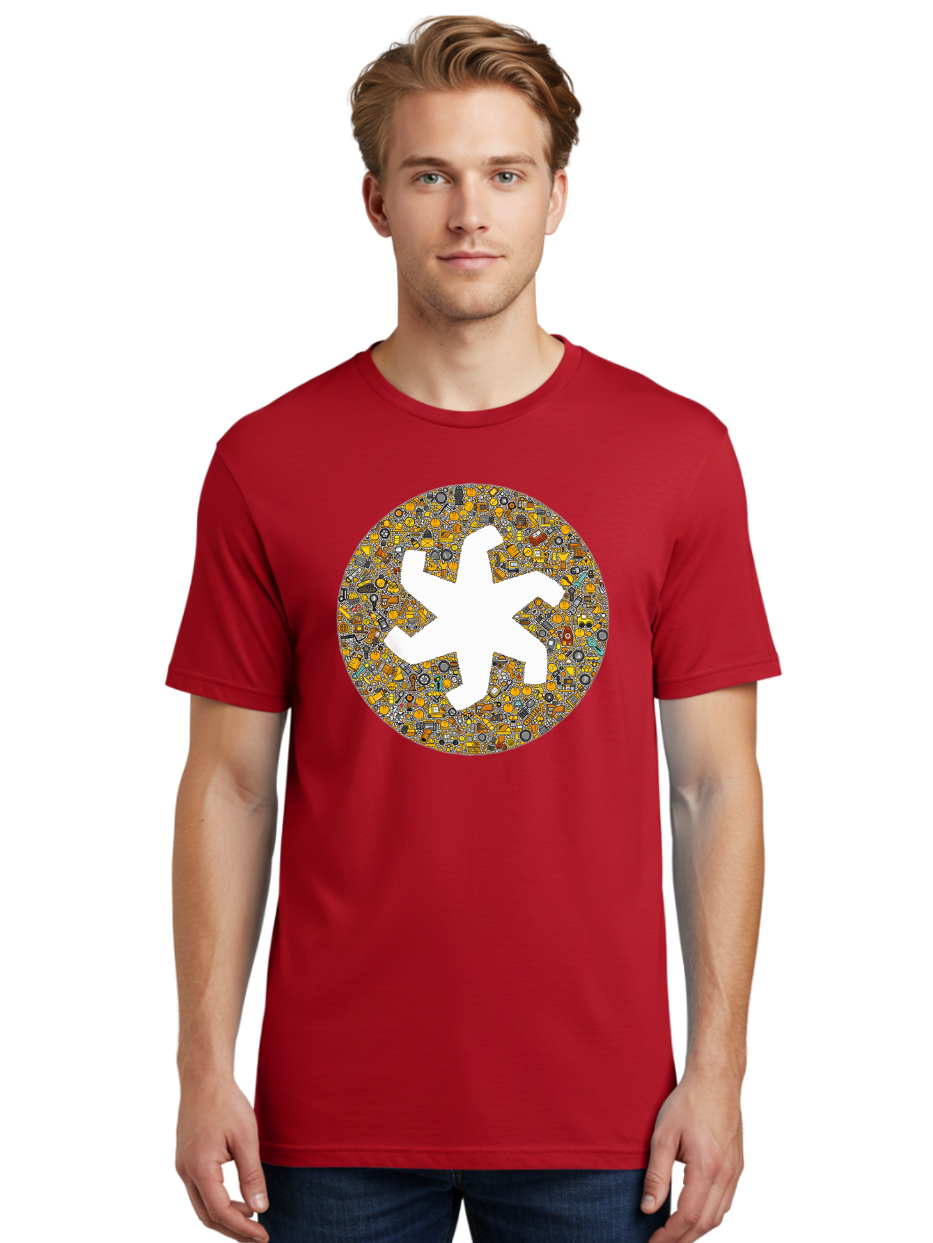 Airplane-Silhouette-Mosaic Men'S Graphic Tee, 100% Cotton, Comfortable Casual Summer Wear, Machine Washable, Airplane Silhouette, Yellow And Gray Mosaic, Machinery Parts, Industrial Theme, Creative Design, Travel Concept, Abstract Art, Bac581 20